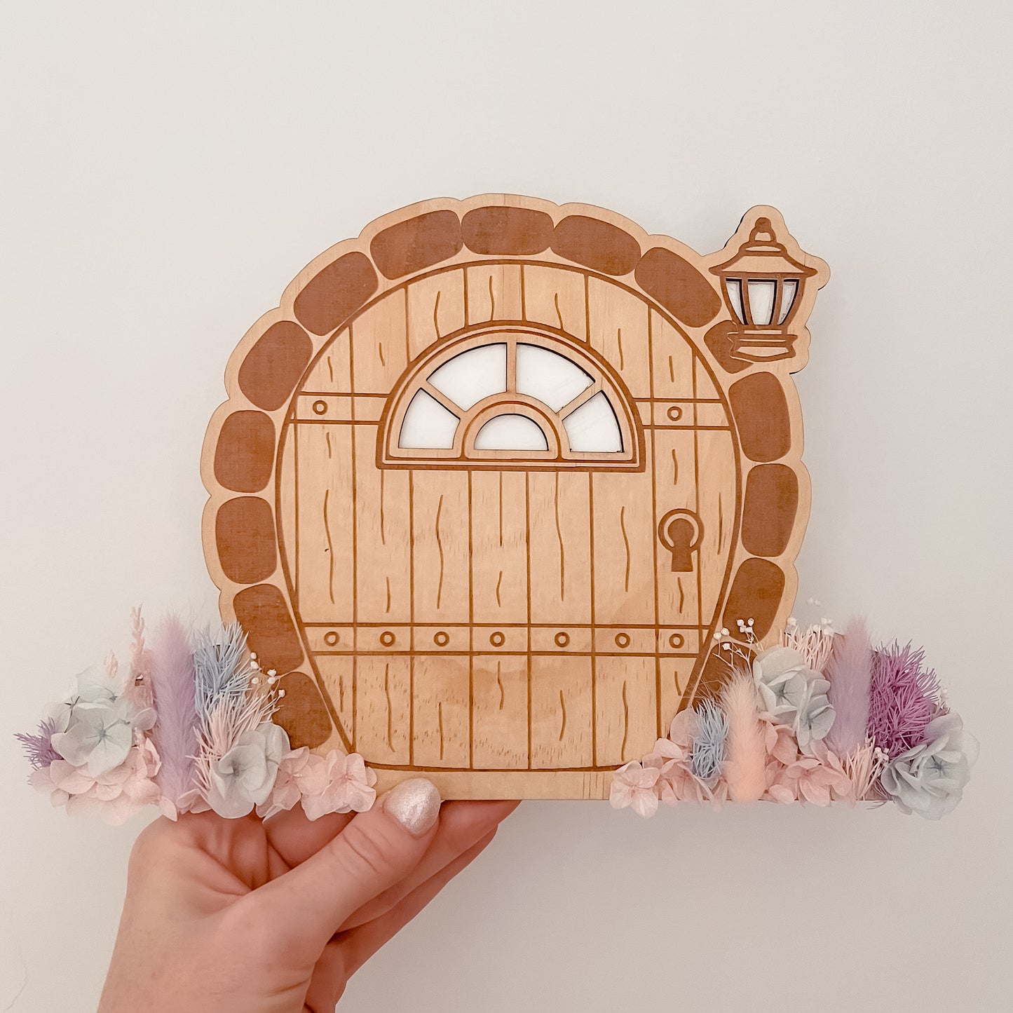 Wooden Fairy Door w/ dried flowers