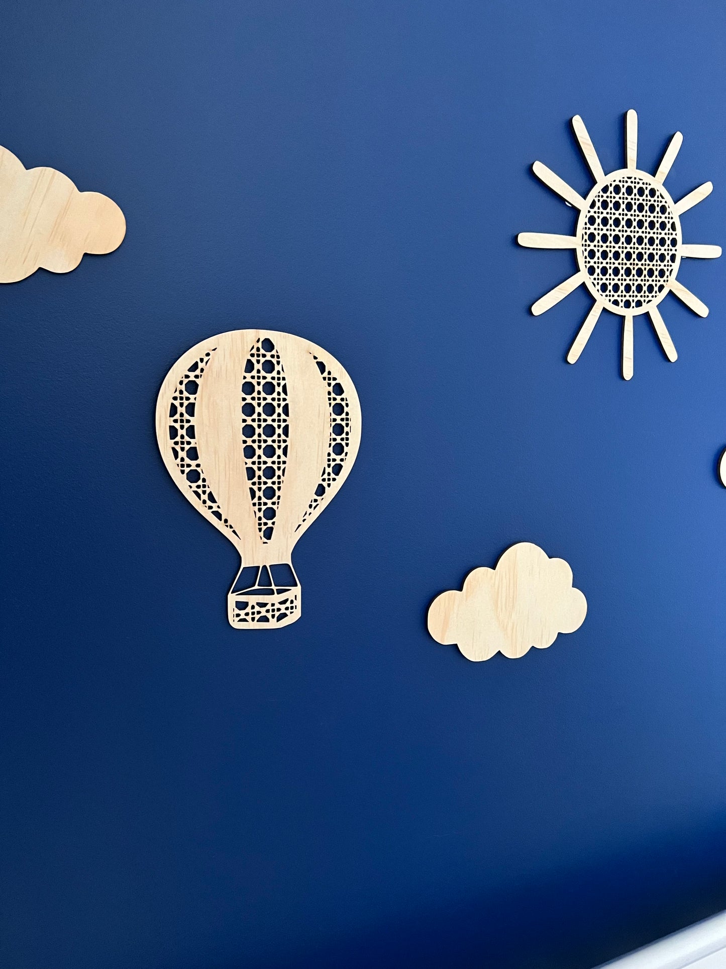 Wooden Rattan Look Hot Air Balloon & Clouds