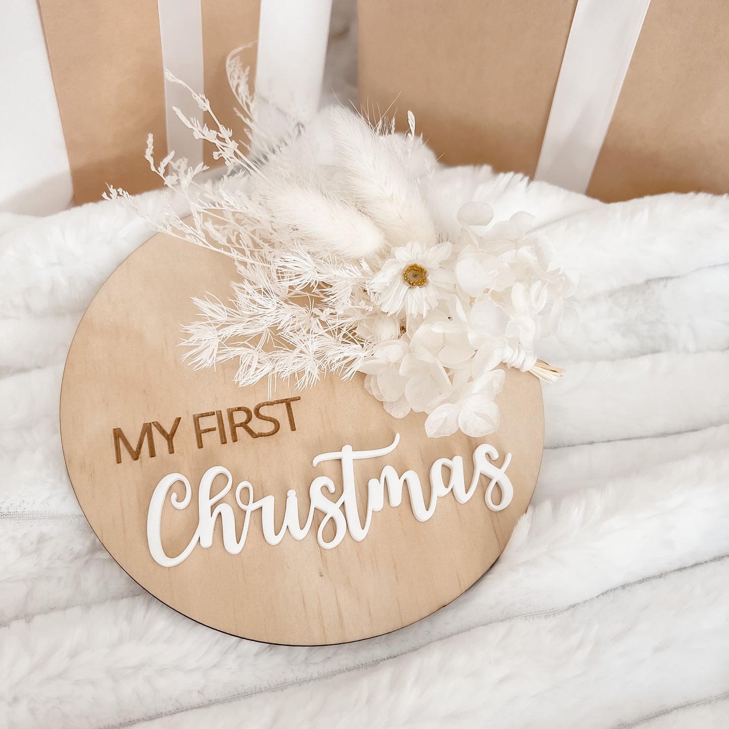 Wooden Christmas Plaque w/ dried florals