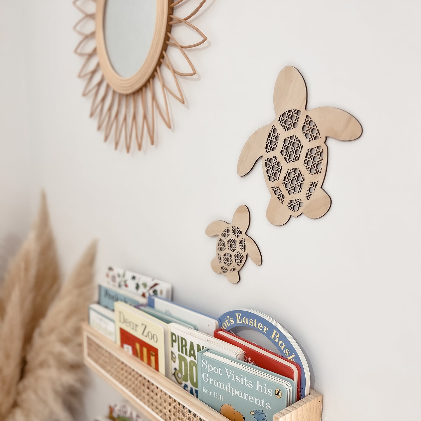 Wooden Rattan Look Wall Decor - Turtles
