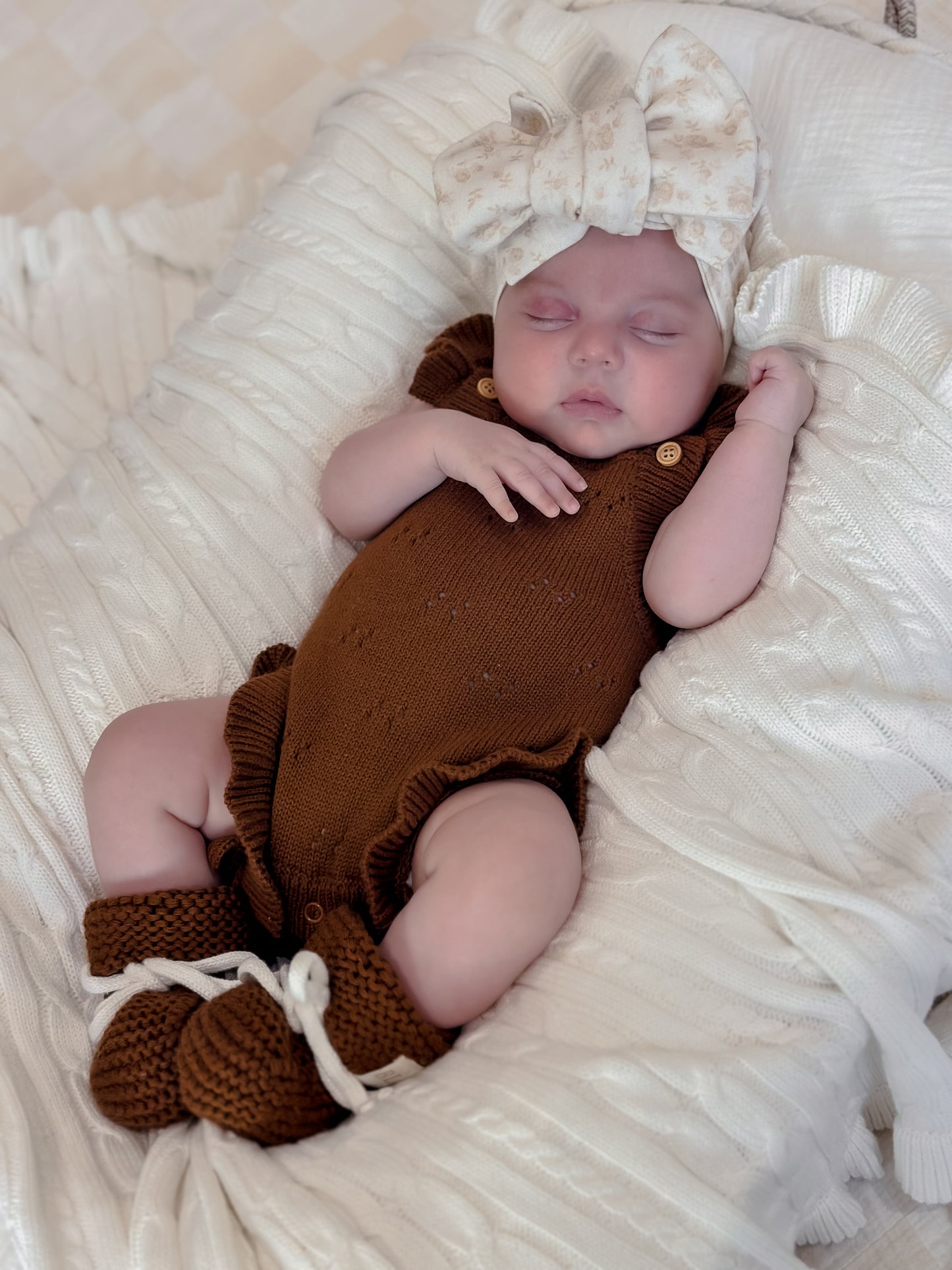 Pointelle Flutter Romper - Chocolate