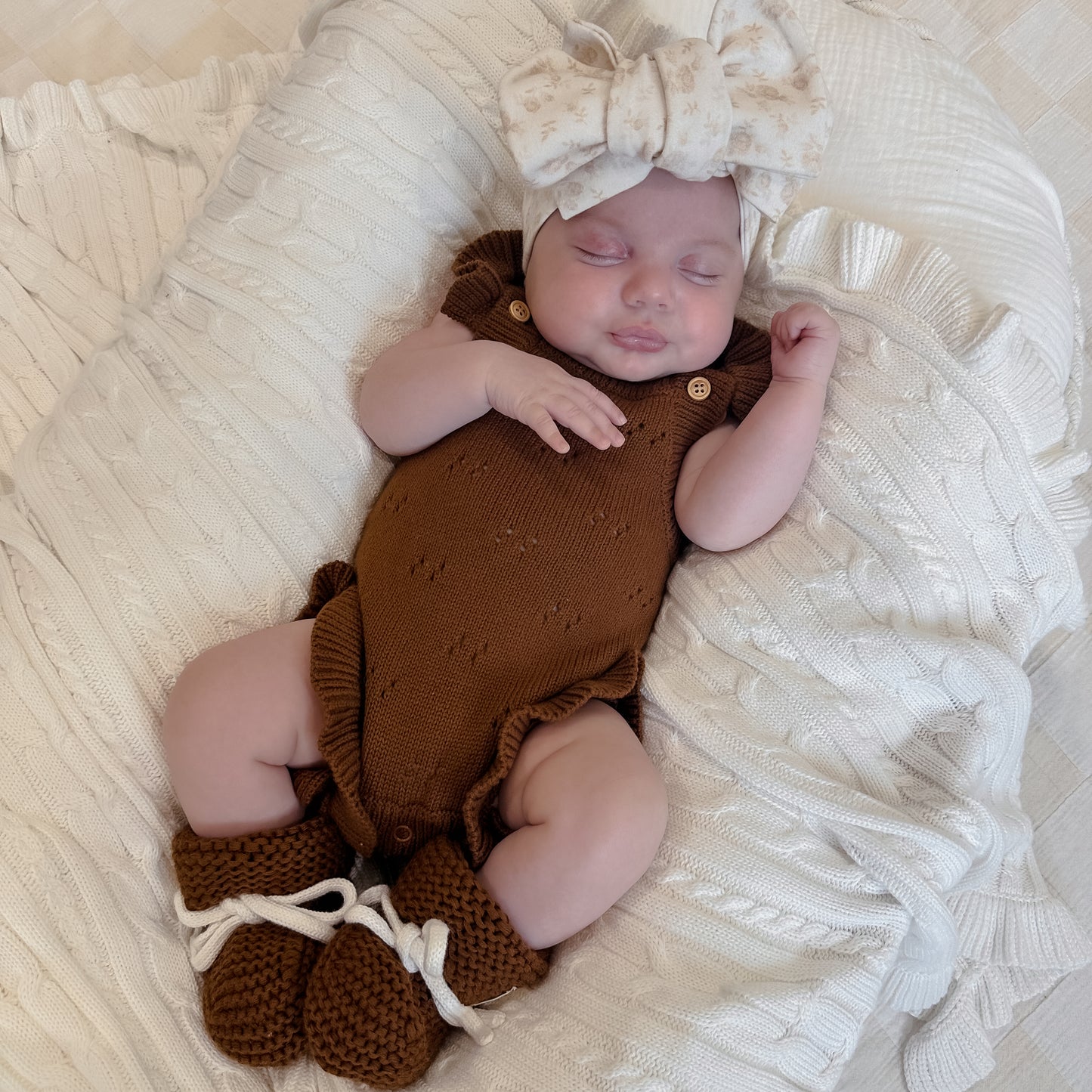 Pointelle Flutter Romper - Chocolate