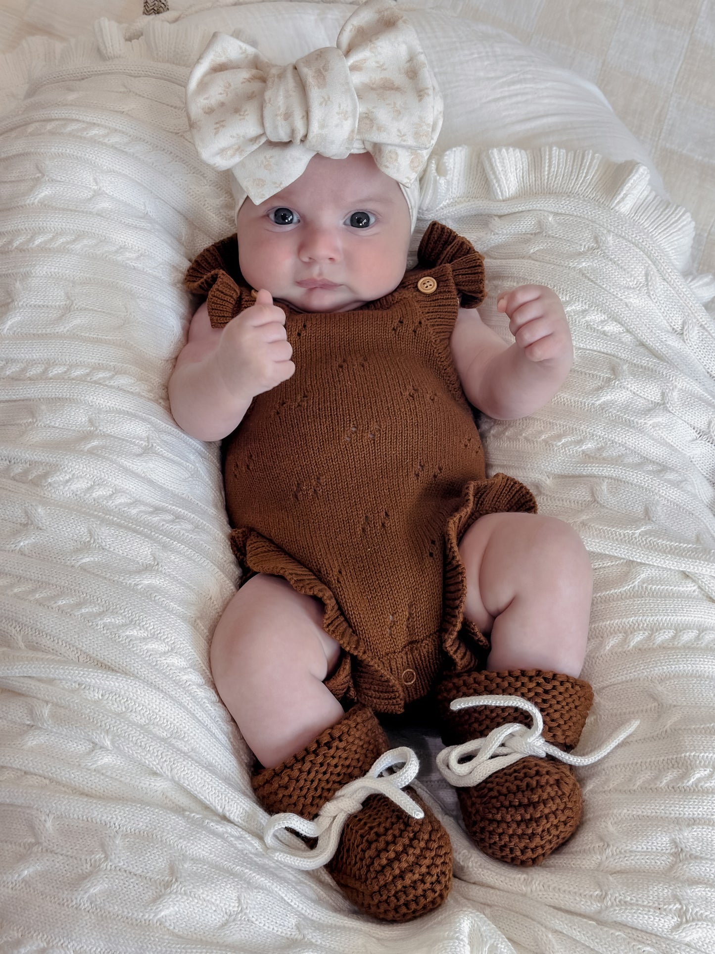 Pointelle Flutter Romper - Chocolate