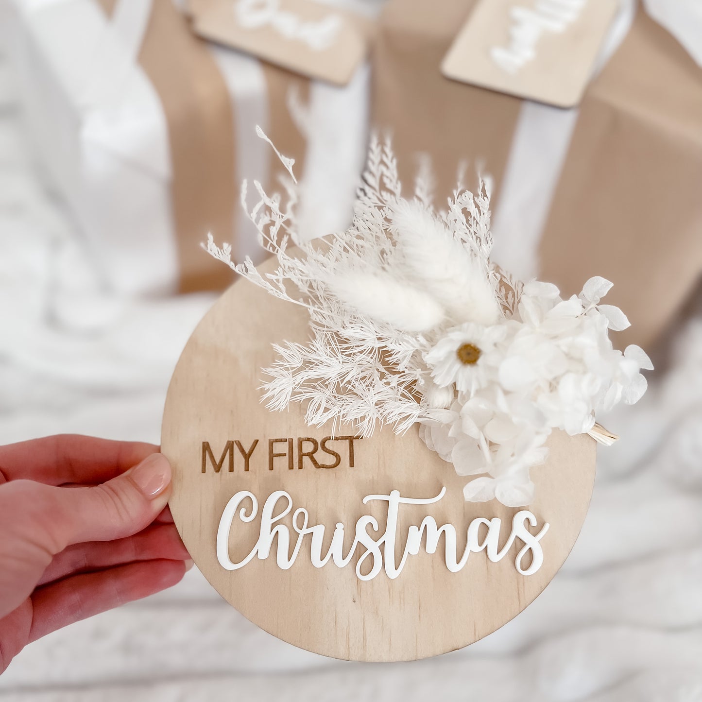 Wooden Christmas Plaque w/ dried florals