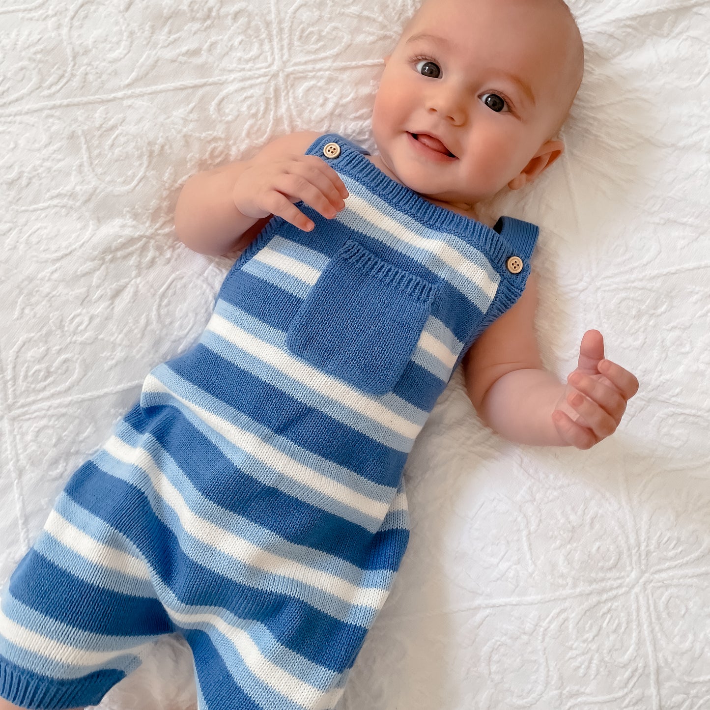 Stripe Knit Overalls - Ocean