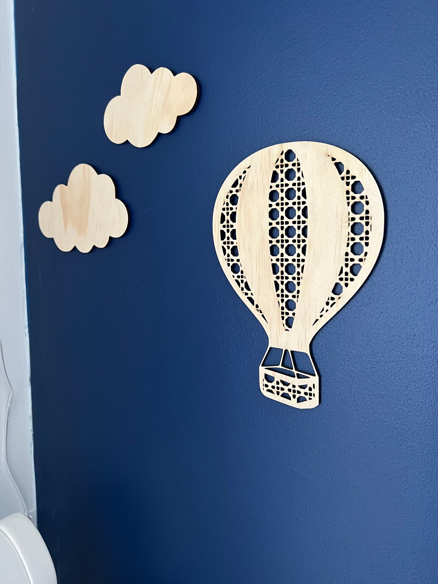 Wooden Rattan Look Hot Air Balloon & Clouds