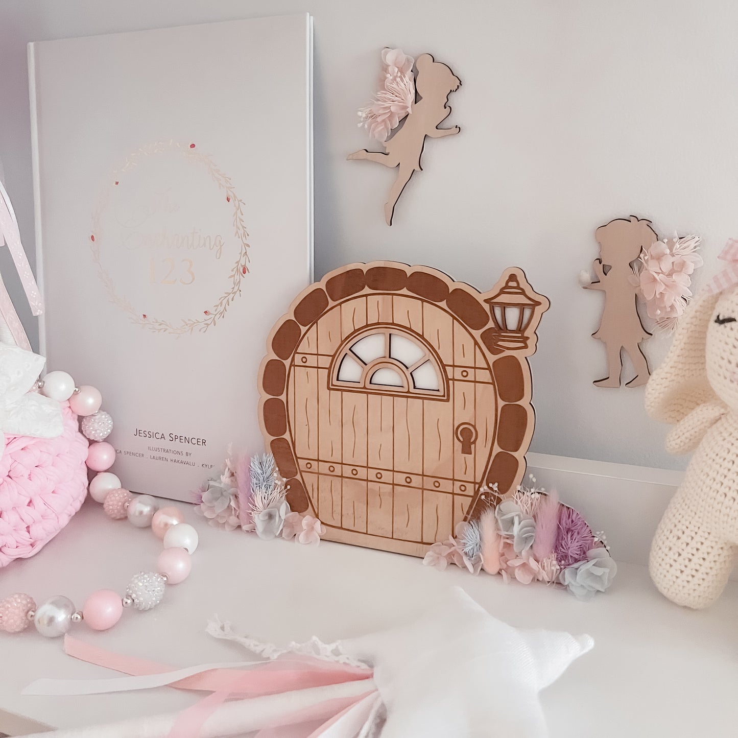Wooden Fairy Door w/ dried flowers