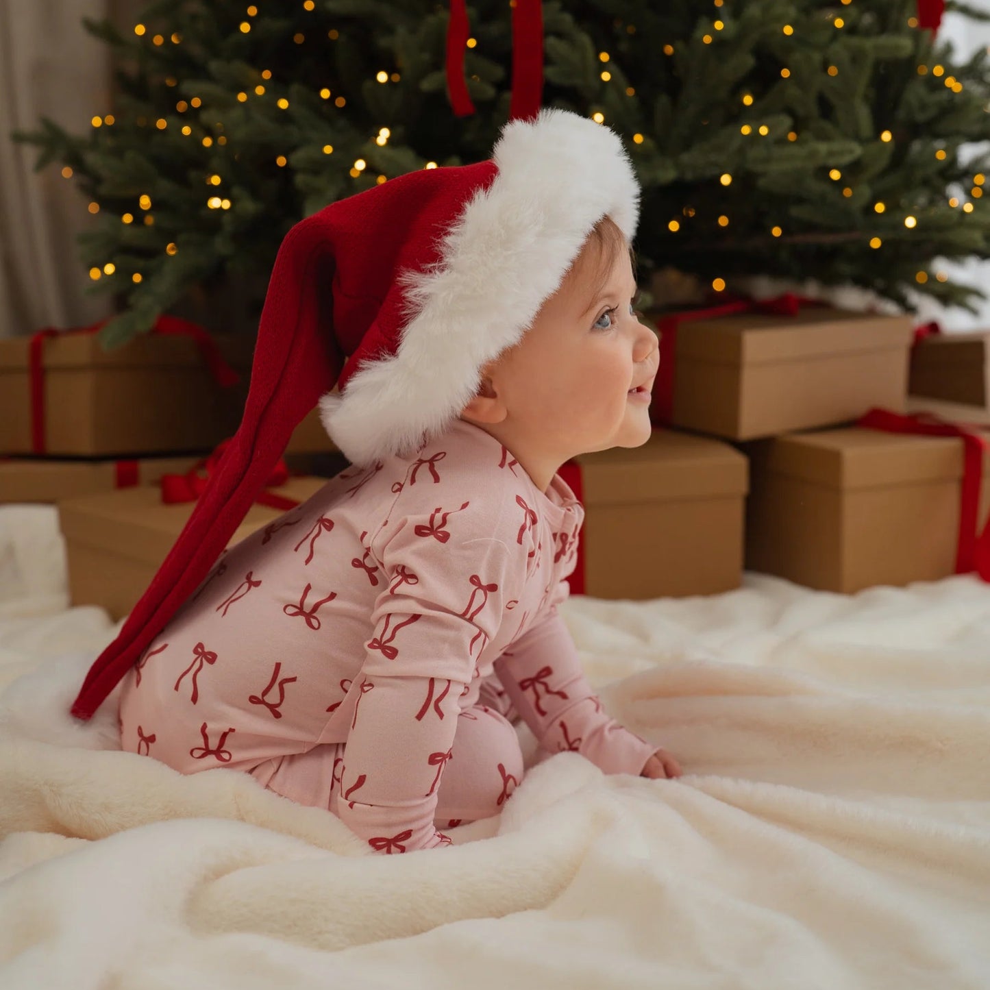 Frill Zip Romper - Red Bows