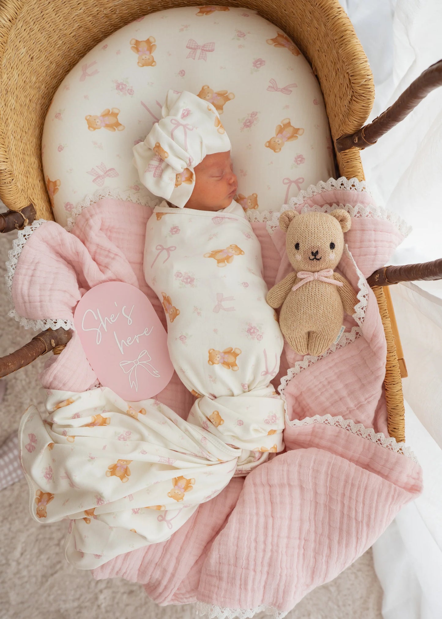 SWADDLE SET | PINK TEDDIES