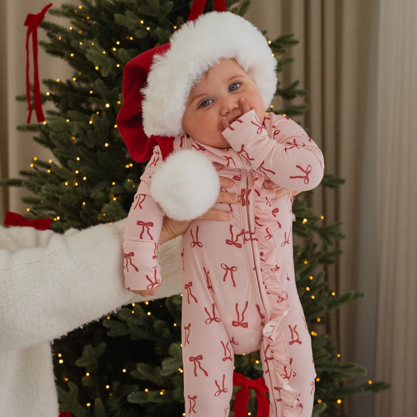 Frill Zip Romper - Red Bows
