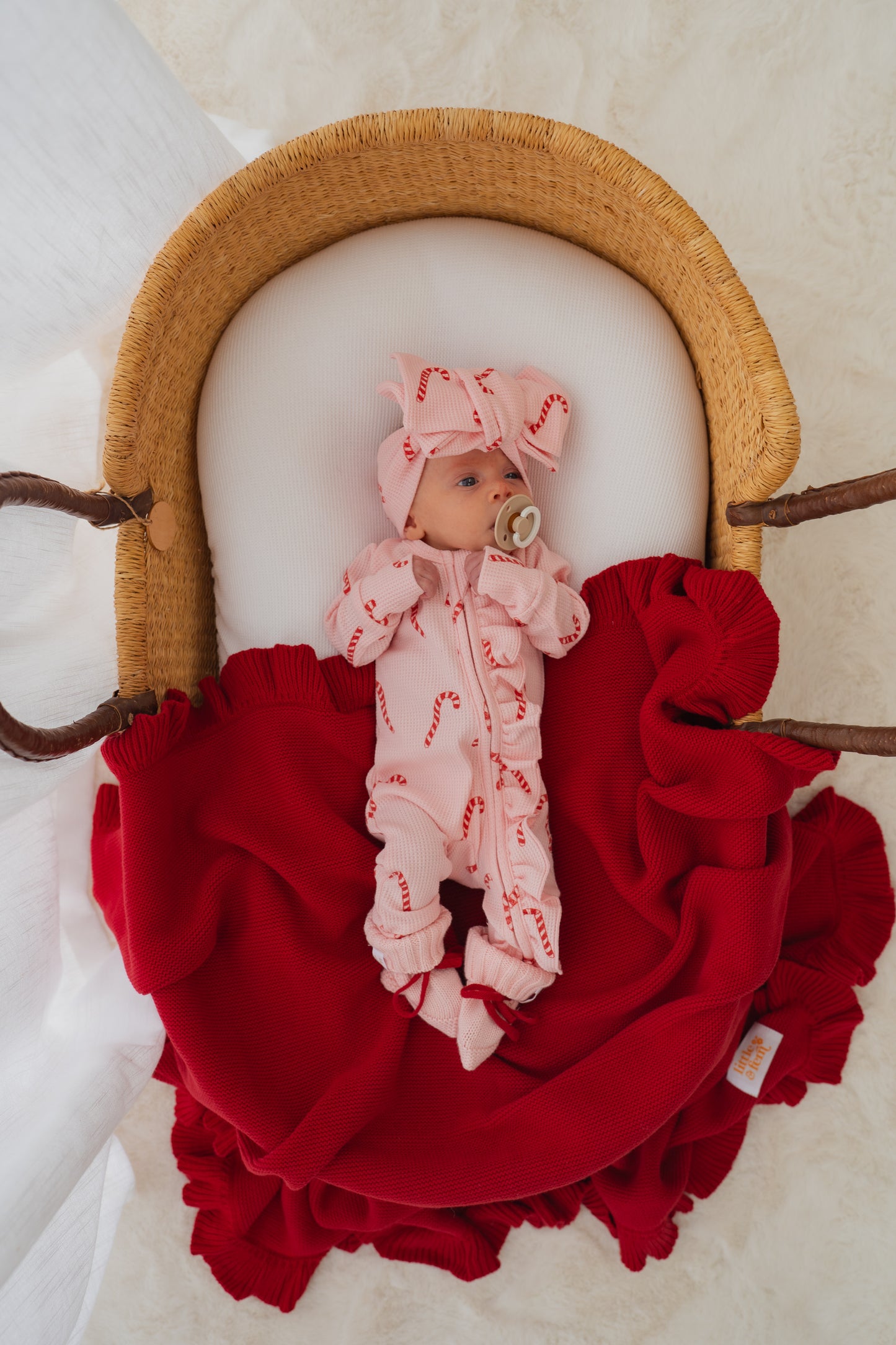 Frill Zip Romper - Pink Candy Cane Waffle
