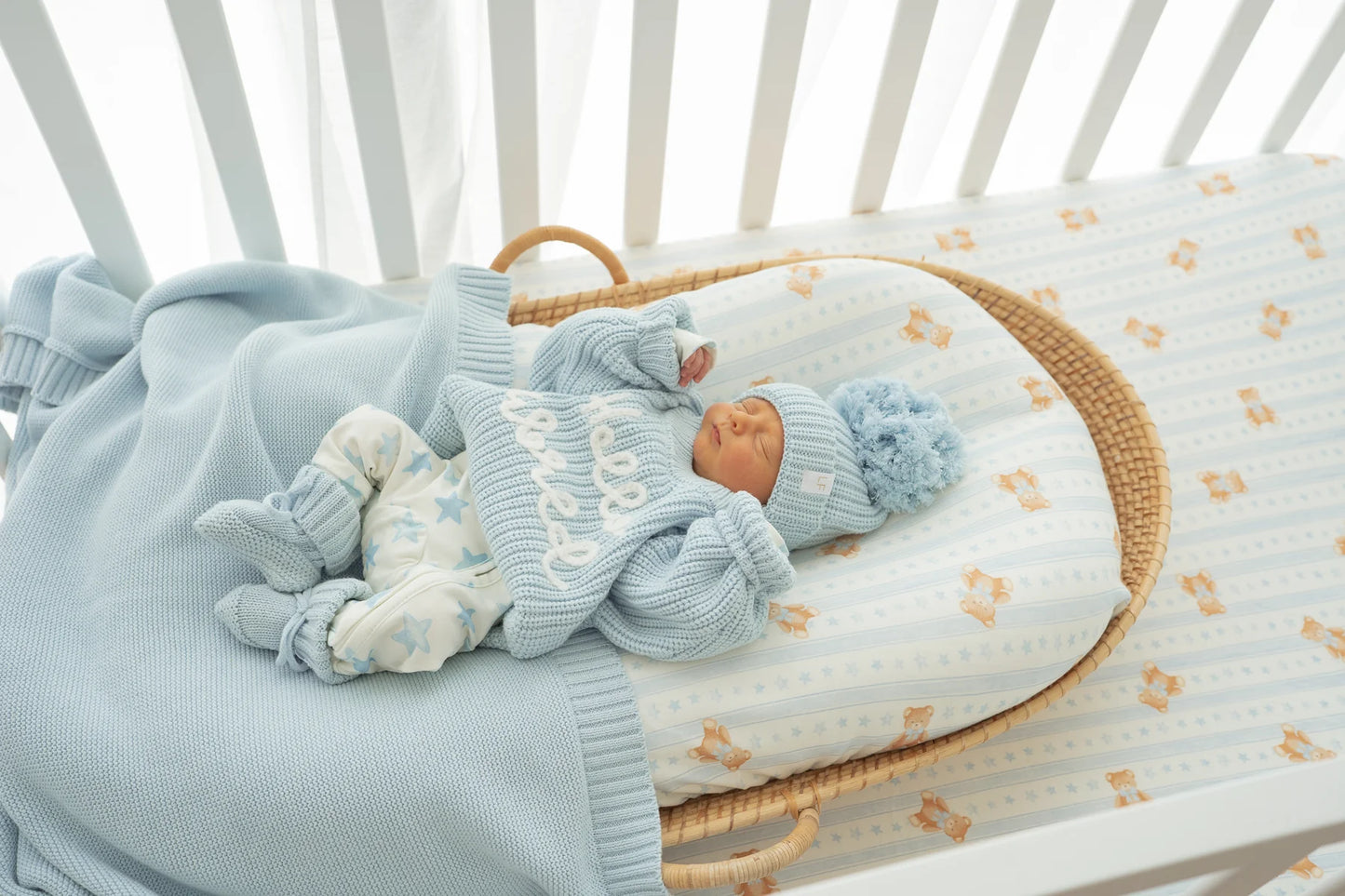 BASSINET SHEET | BLUE TEDDIES