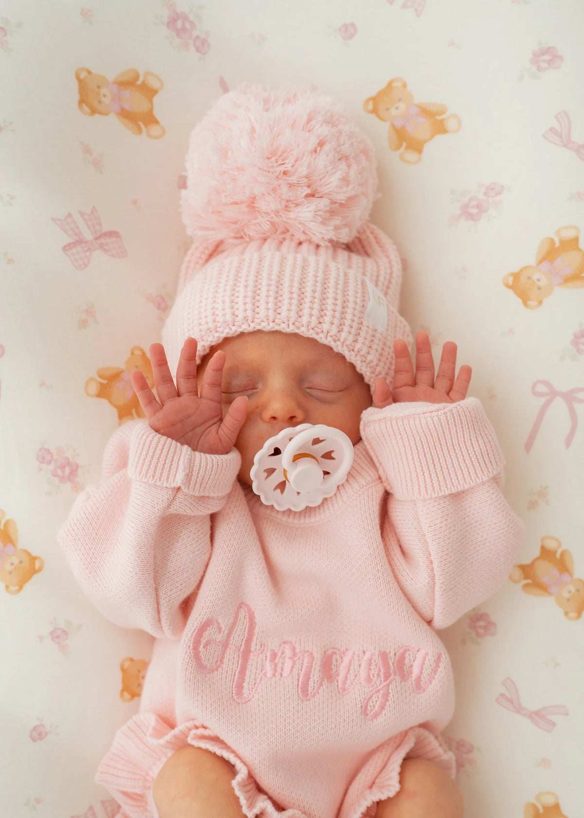 FRILL KNIT ROMPER | Baby Pink