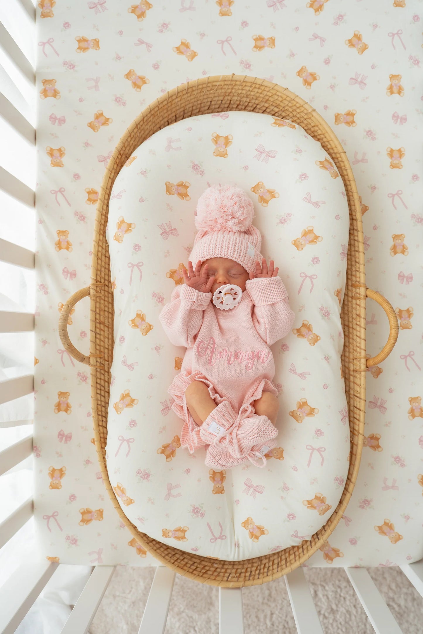 BASSINET SHEET | PINK TEDDIES