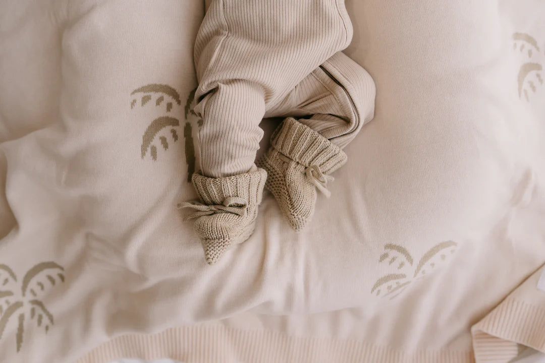 Knit Blanket - Palms Khaki & Cream