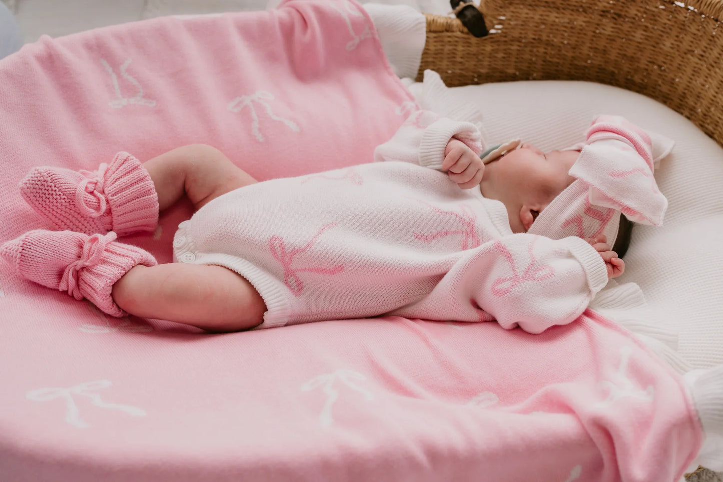 Knit Romper - Pink Bows