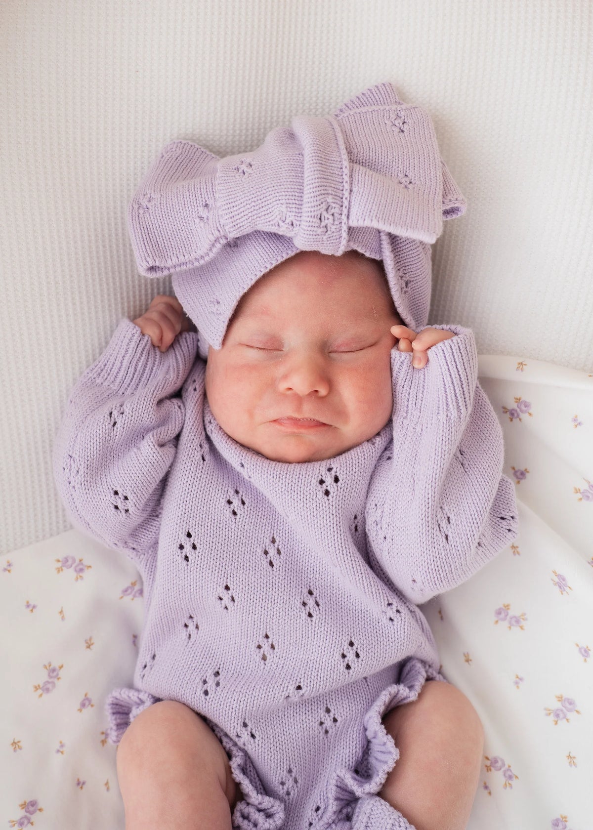 KNITTED OVERSIZED TOPKNOT | Pastel Lilac Pointelle