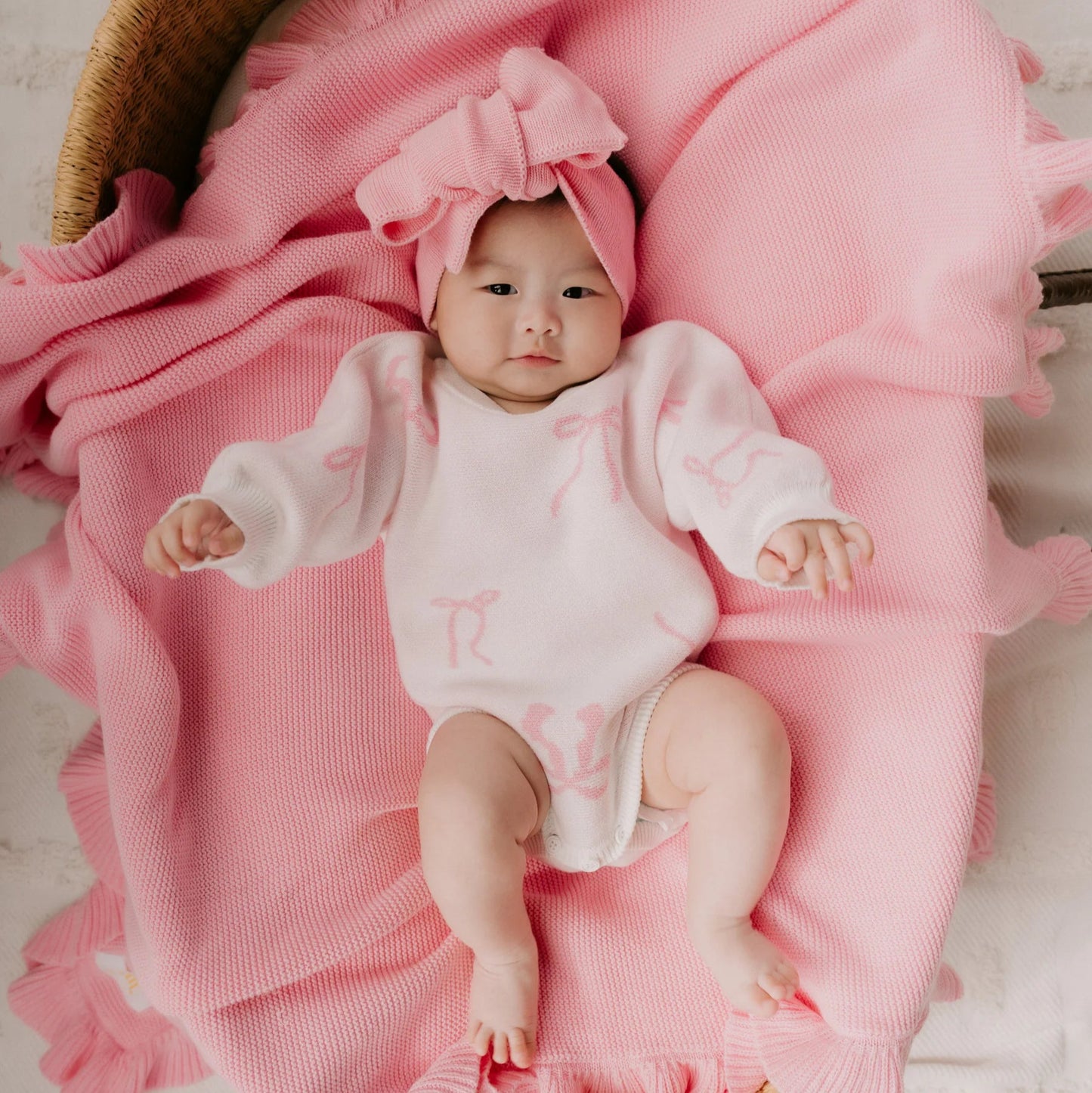Knit Romper - Pink Bows