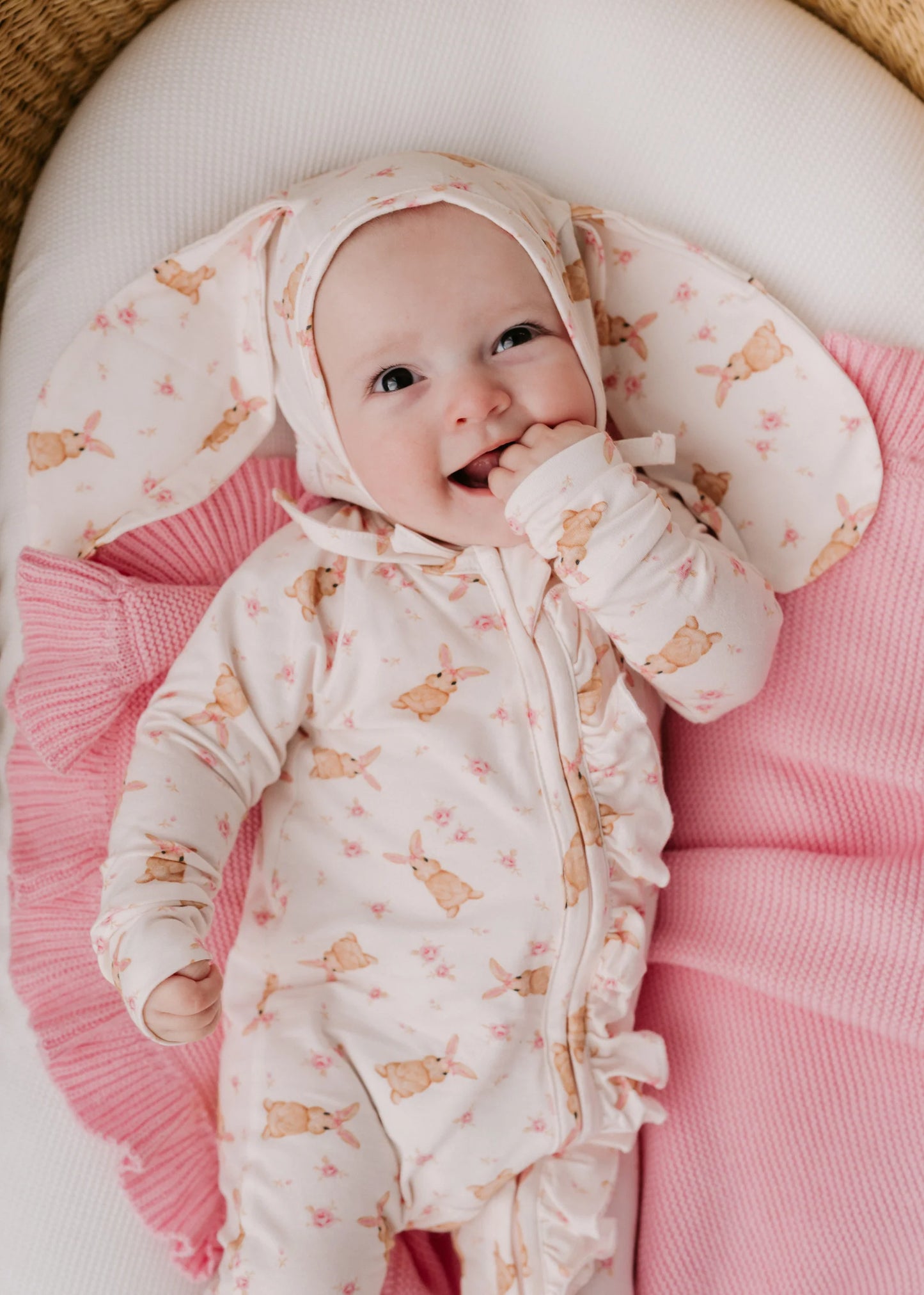Frill Zip Romper - Bunny Floral