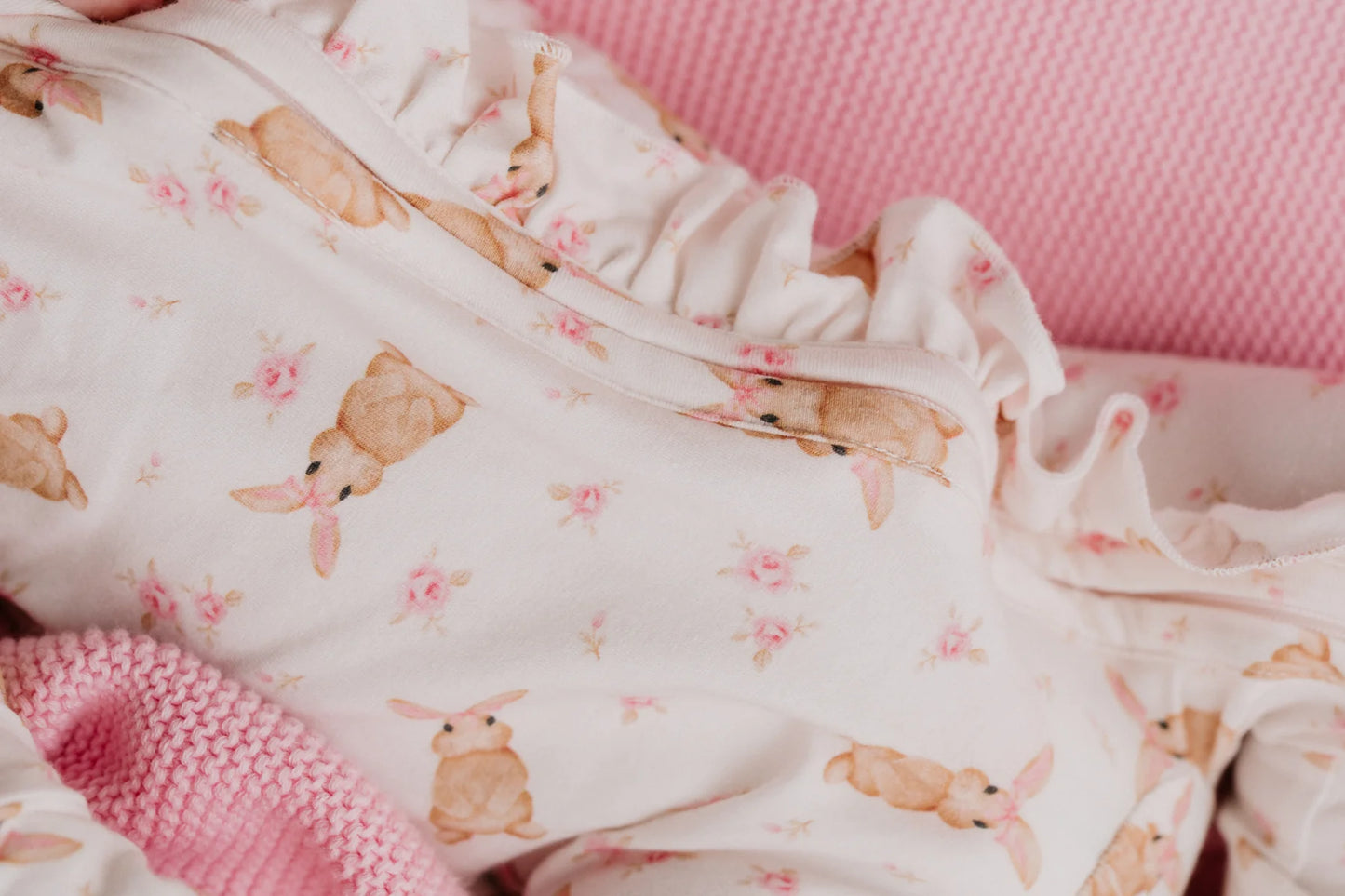 Frill Zip Romper - Bunny Floral