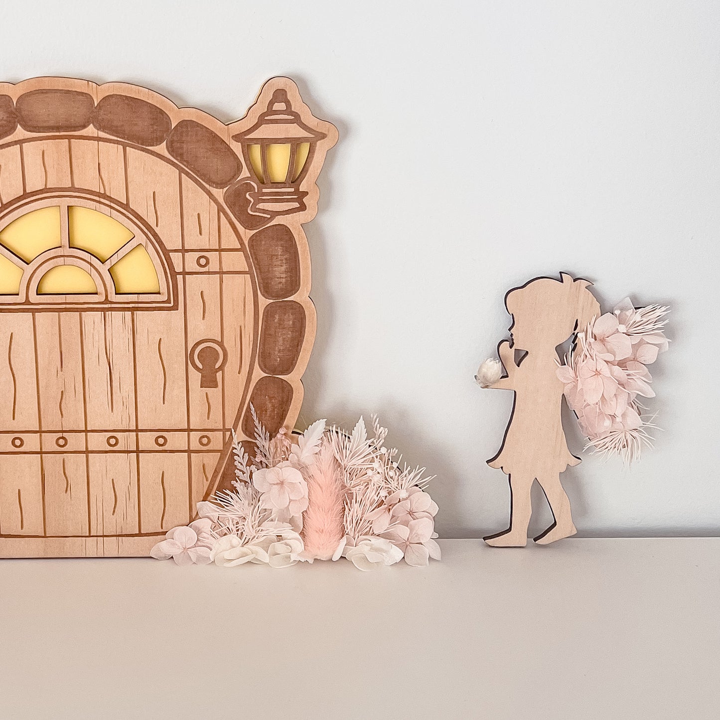 Wooden Fairy Children w/ dried flowers - Trio