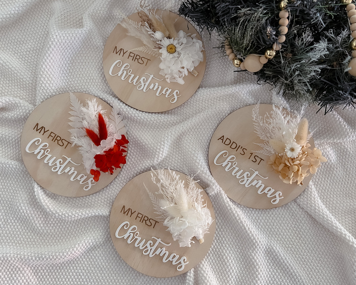Wooden Christmas Plaque w/ dried florals