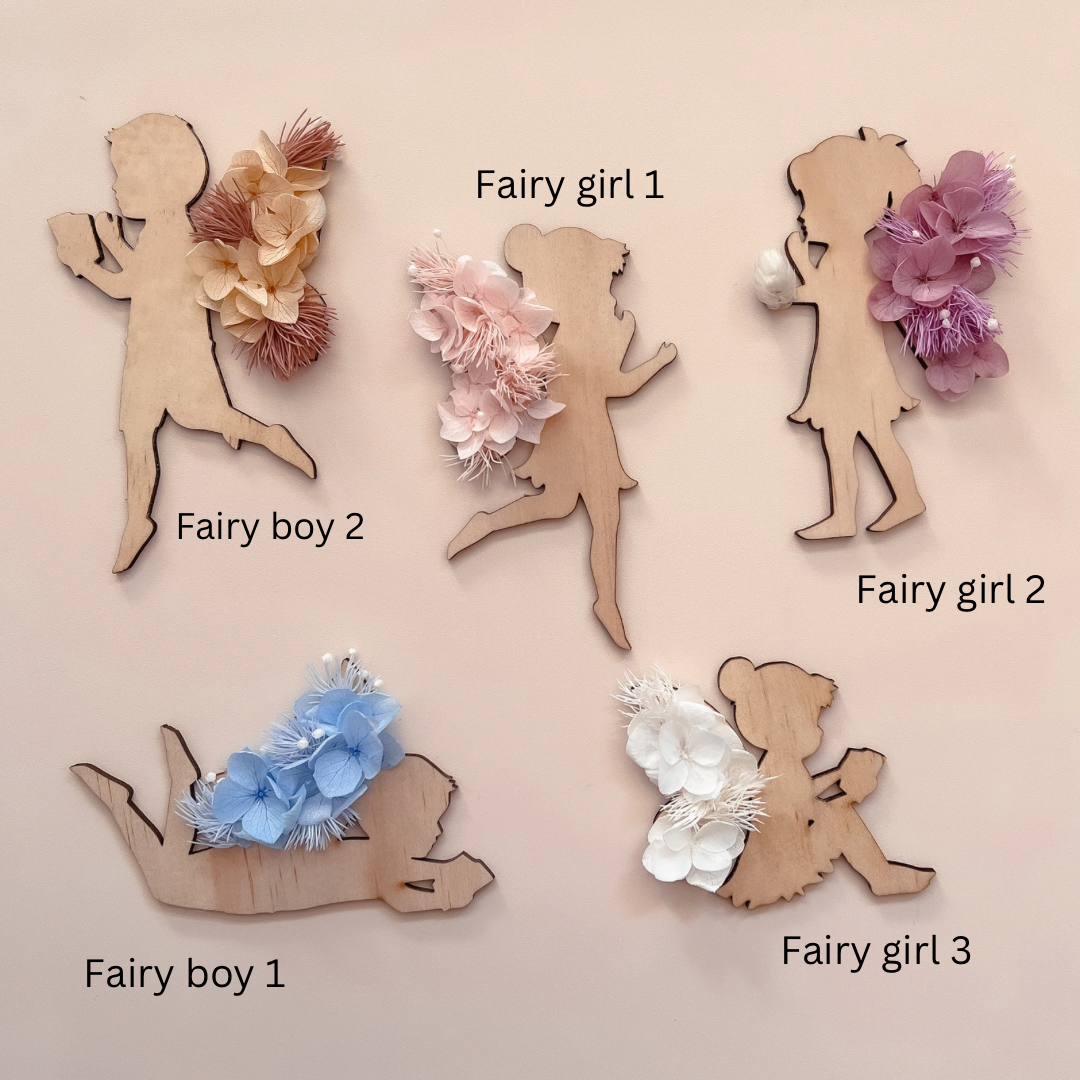 Wooden Fairy Children w/ dried flowers - Individual