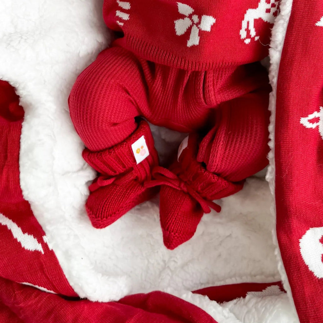 Knitted Booties - Rudolph Red