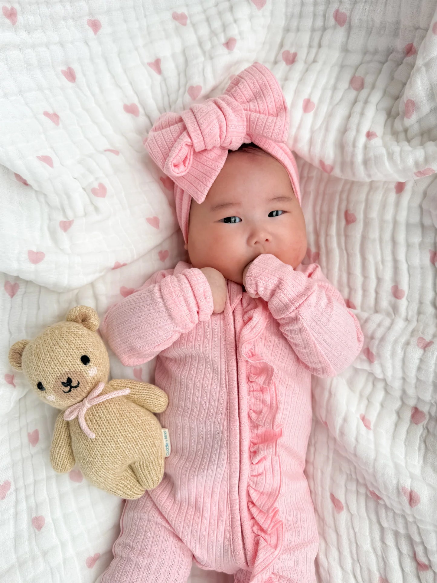 GAUZE LACE BLANKET | Pink Hearts