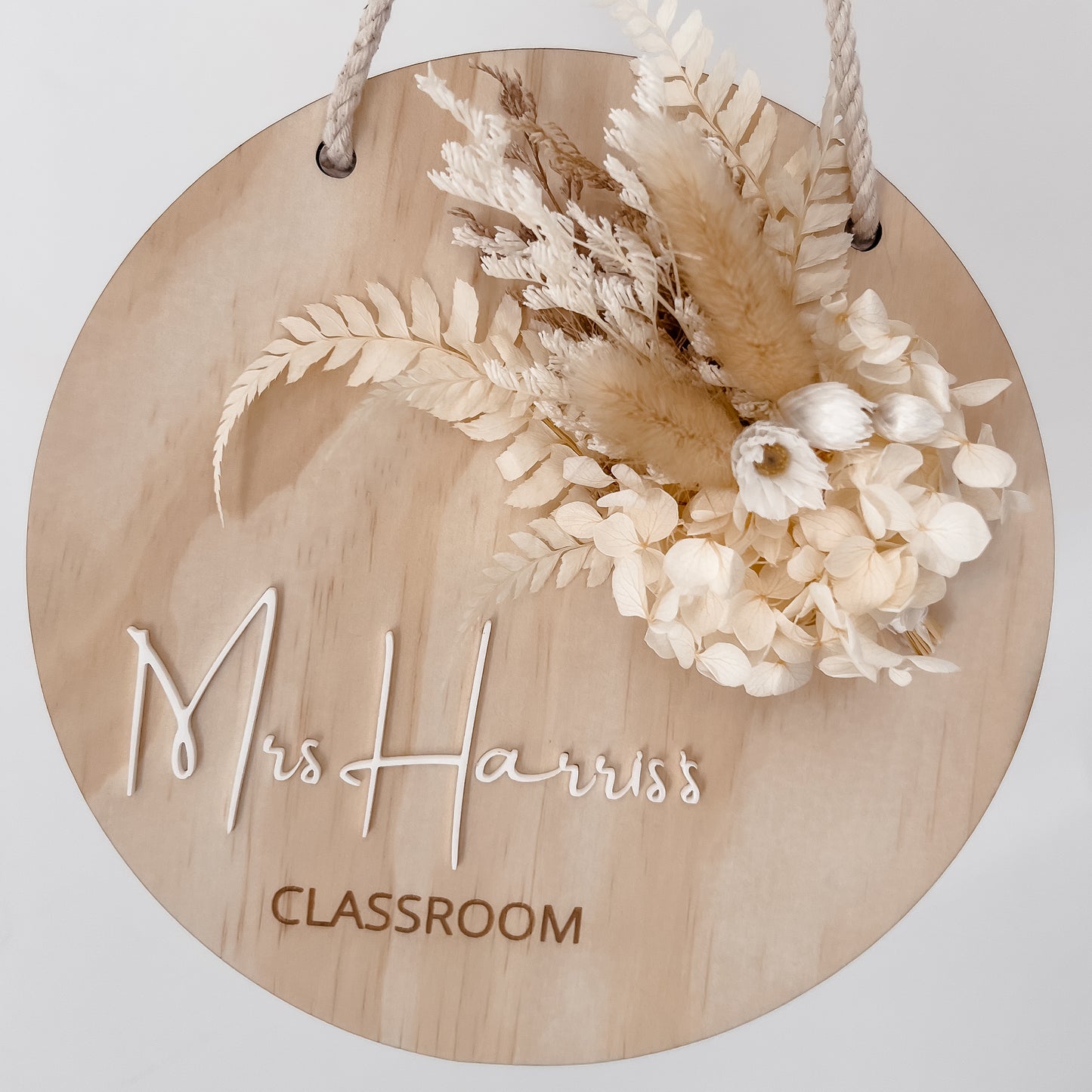 Wooden Name Hanging Plaque w/ mini Dried Flowers