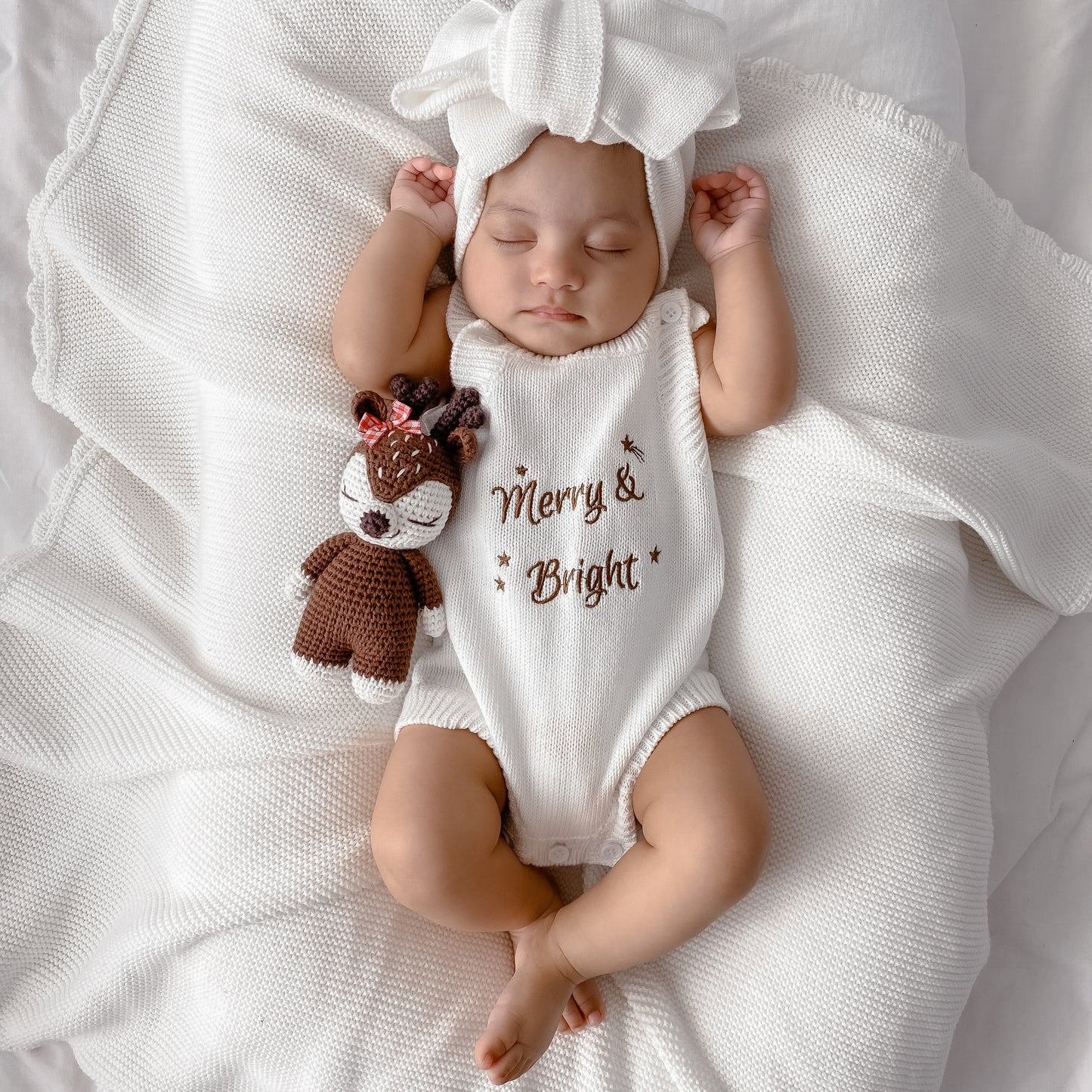 Merry & Bright Knit Romper - Marshmallow - Singlet Sleeve