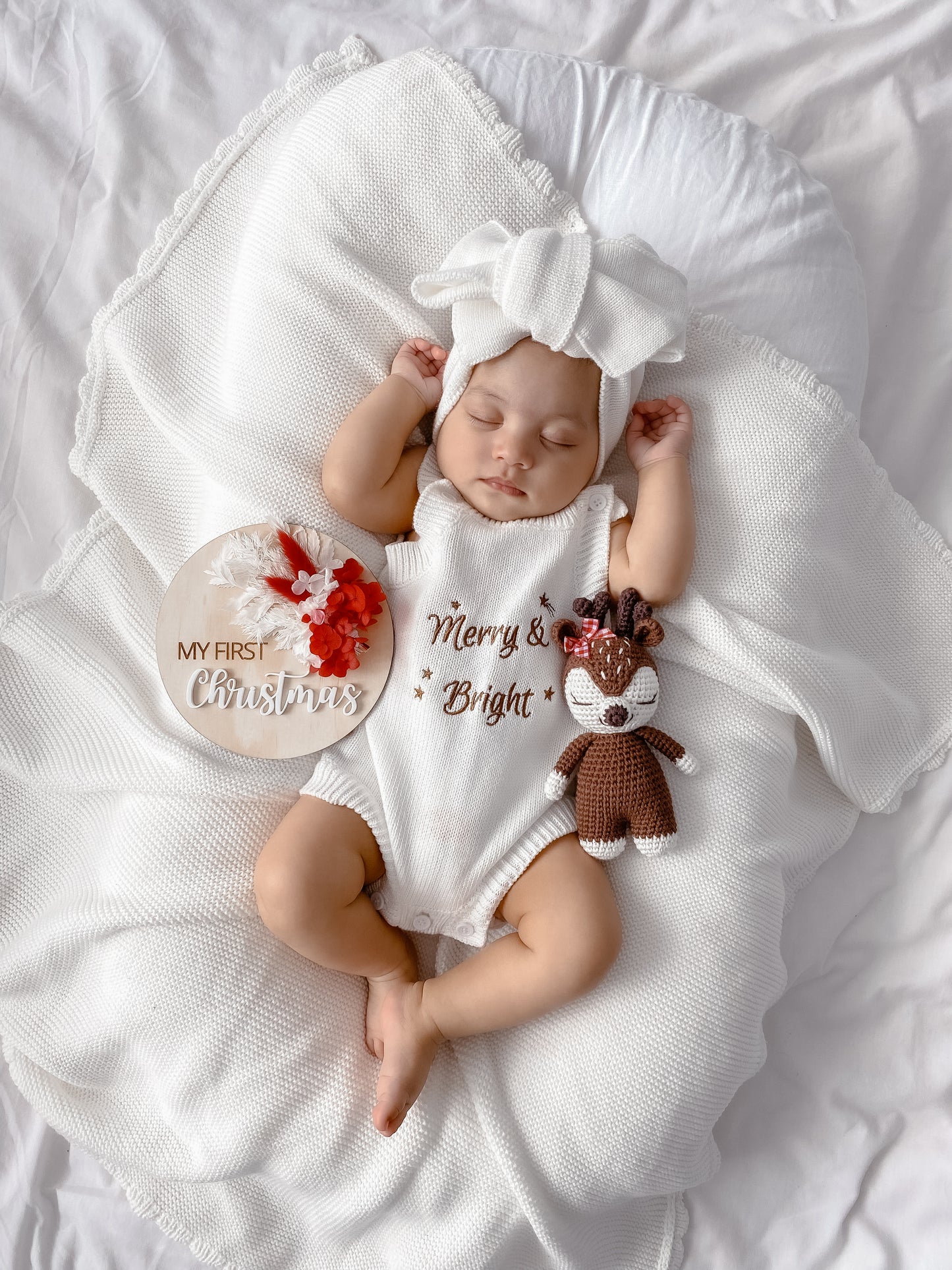 Merry & Bright Knit Romper - Marshmallow - Singlet Sleeve