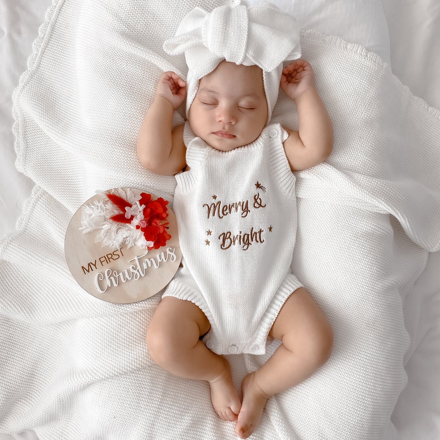 Merry & Bright Knit Romper - Marshmallow - Singlet Sleeve