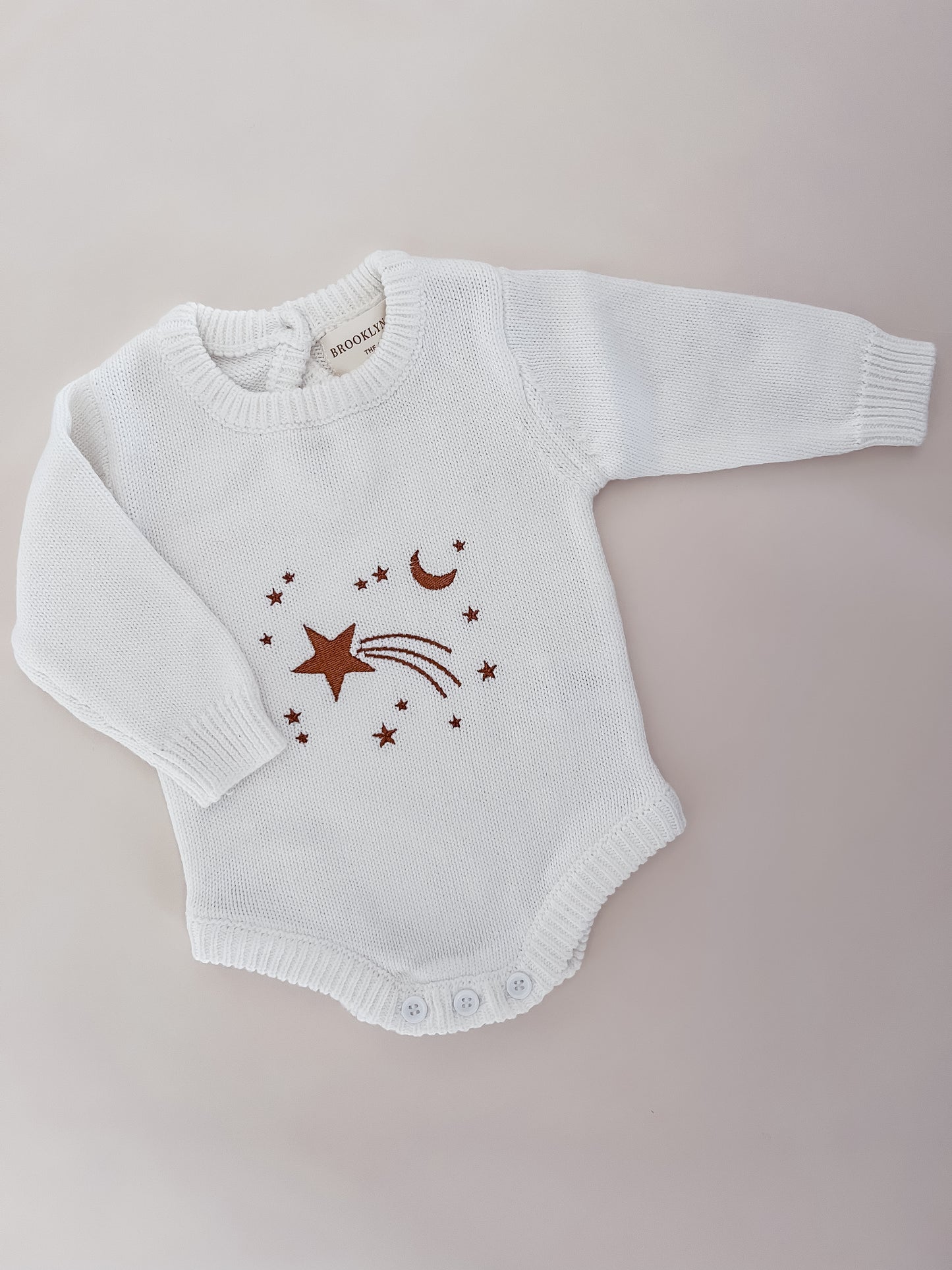 Shooting Star Knit Romper - Cocoa Embriodery