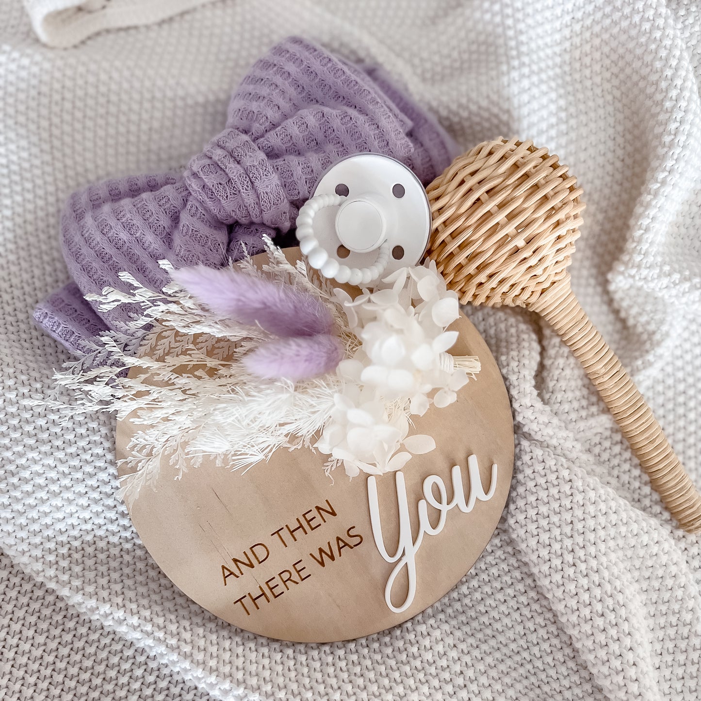 Pregnancy Announcement Plaque w/ dried flowers - Then there was you