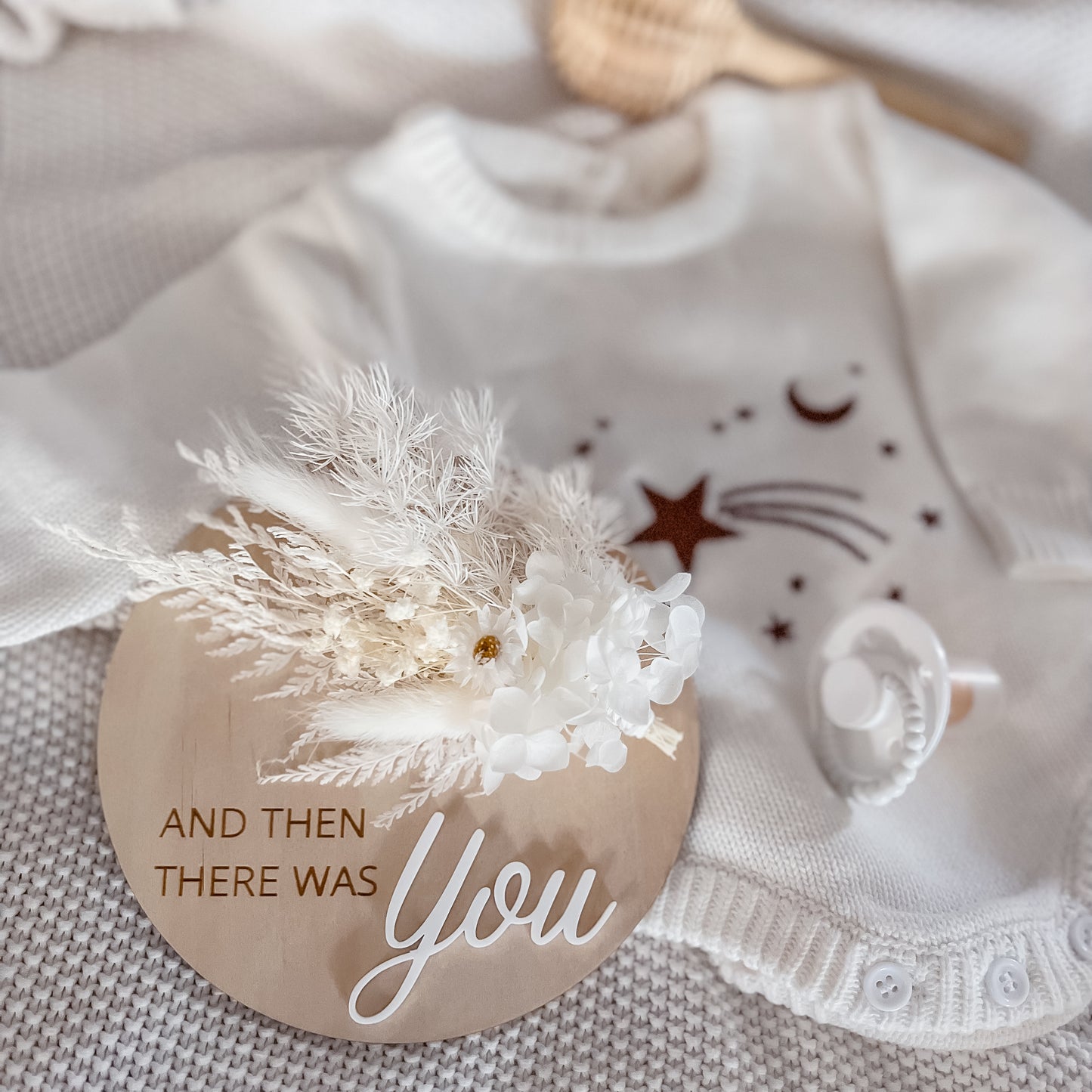 Pregnancy Announcement Plaque w/ dried flowers - Then there was you