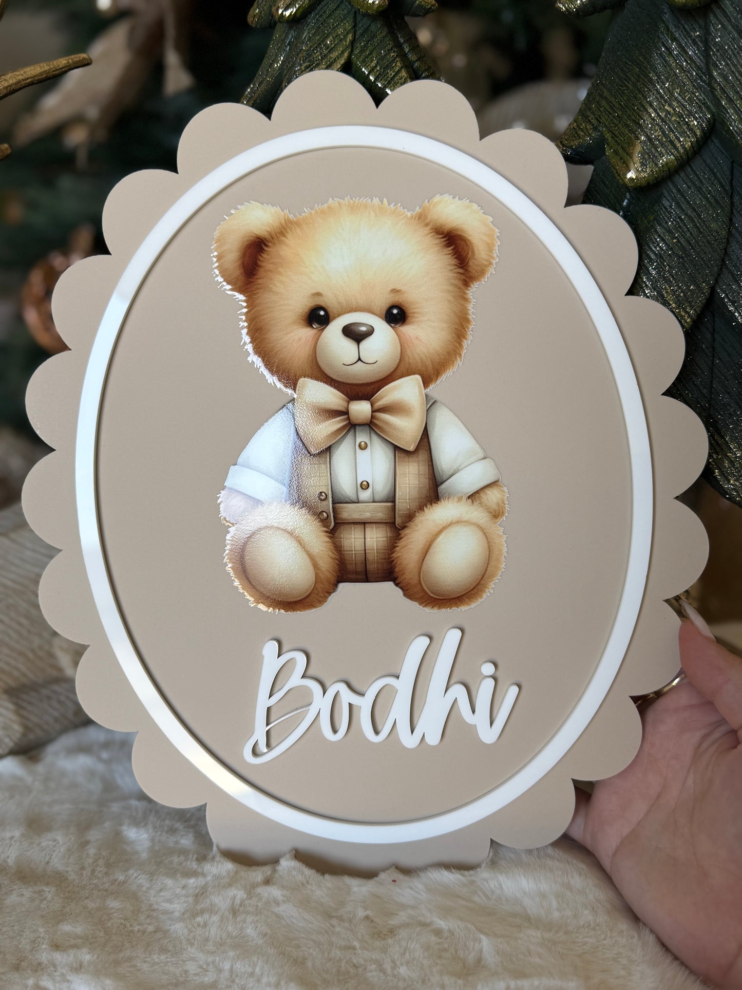 SCALLOPED BEAR SIGN | Personalised | Acrylic & UV Print