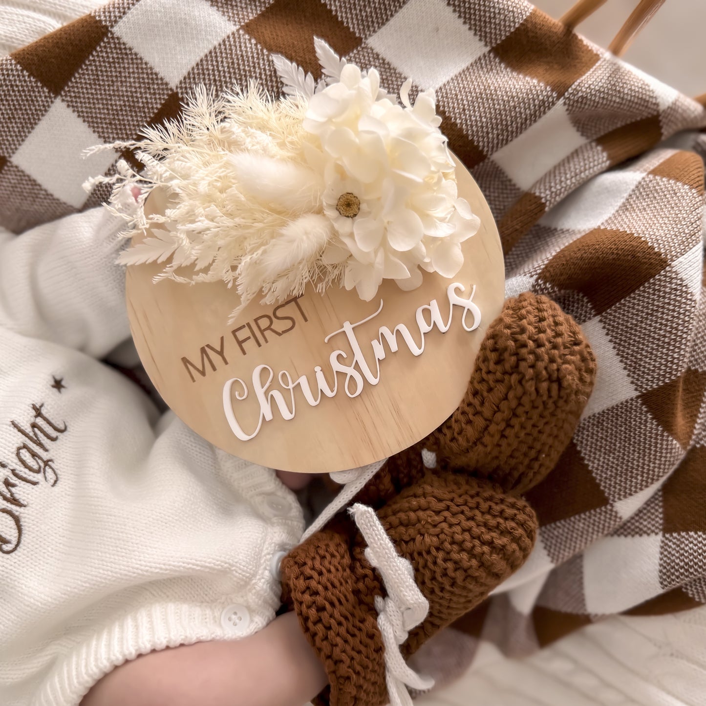 Wooden Christmas Plaque w/ dried florals