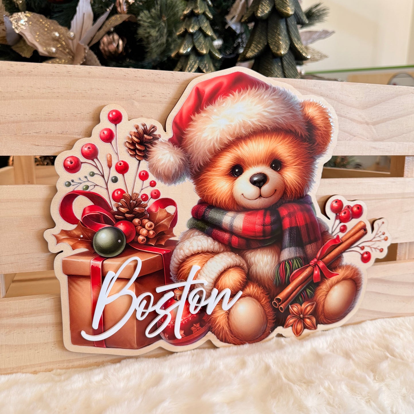 CHRISTMAS BEAR CRATE PLAQUE | Personalised