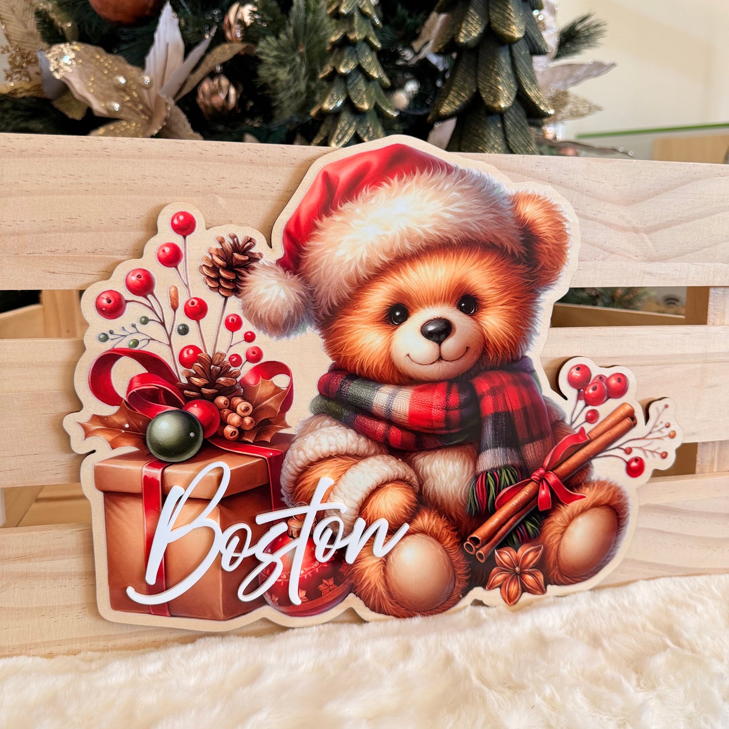 CHRISTMAS BEAR CRATE PLAQUE | Personalised