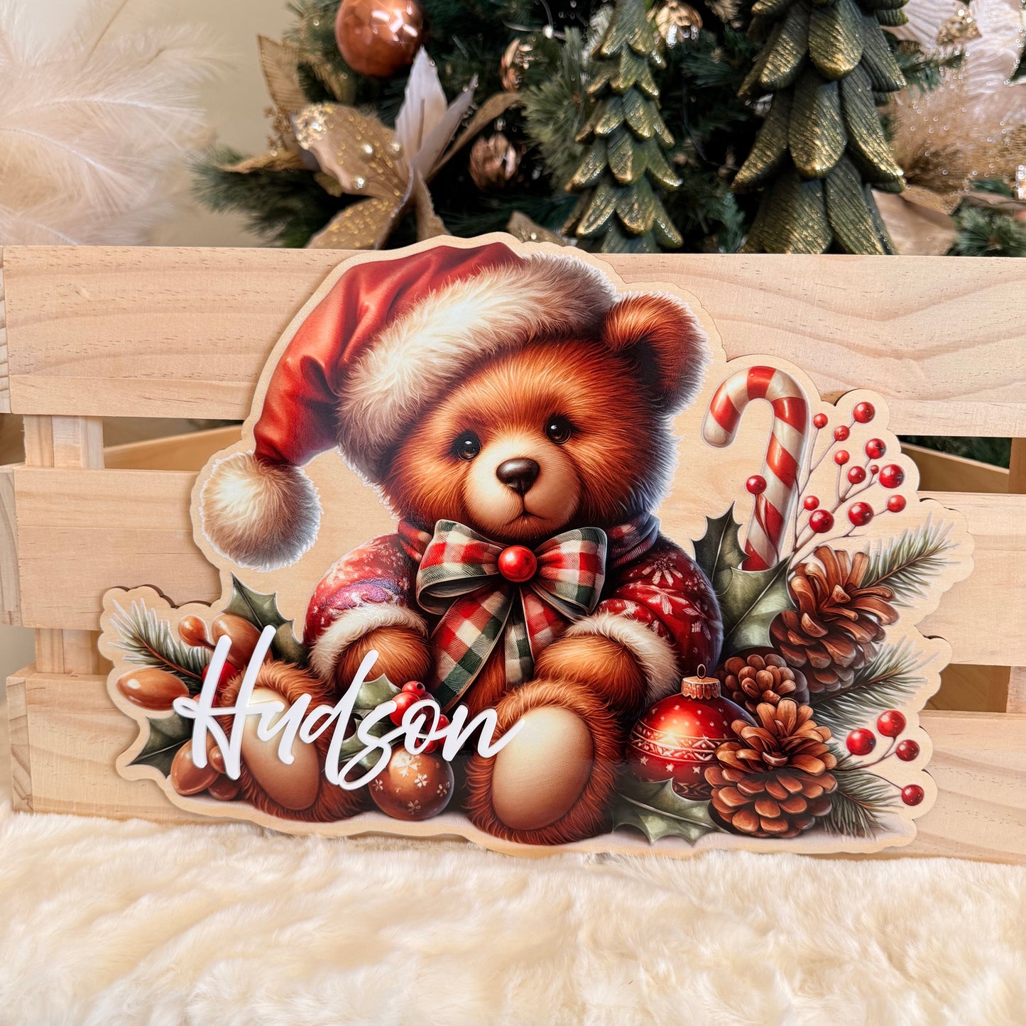 CHRISTMAS BEAR CRATE PLAQUE | Personalised