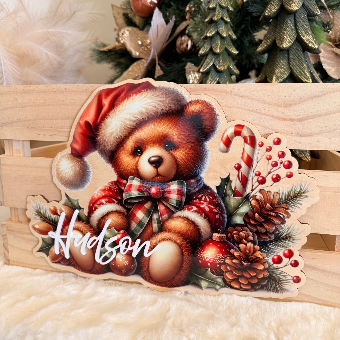 CHRISTMAS BEAR CRATE PLAQUE | Personalised