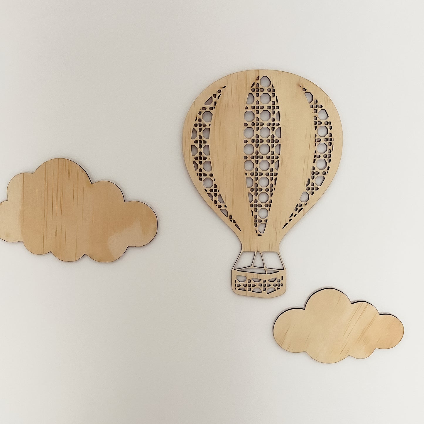 Wooden Rattan Look Hot Air Balloon & Clouds