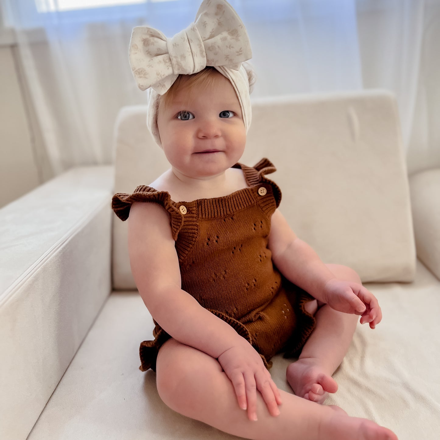 Pointelle Flutter Romper - Chocolate