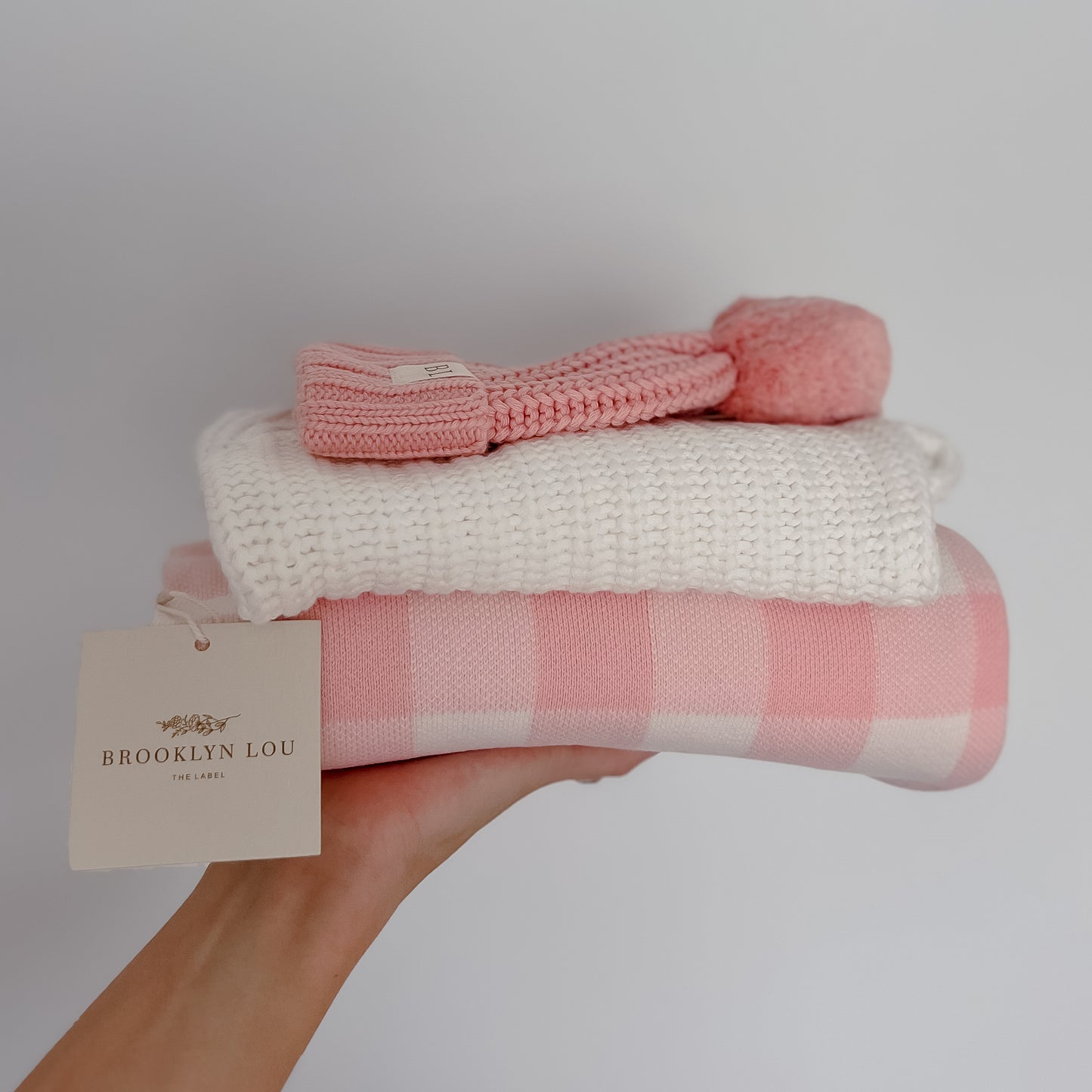 Gingham Knit Blanket - Strawberry