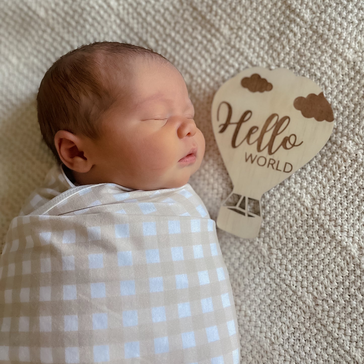 Sand Gingham Jersey Swaddle Stretch Wrap & Beanie Set