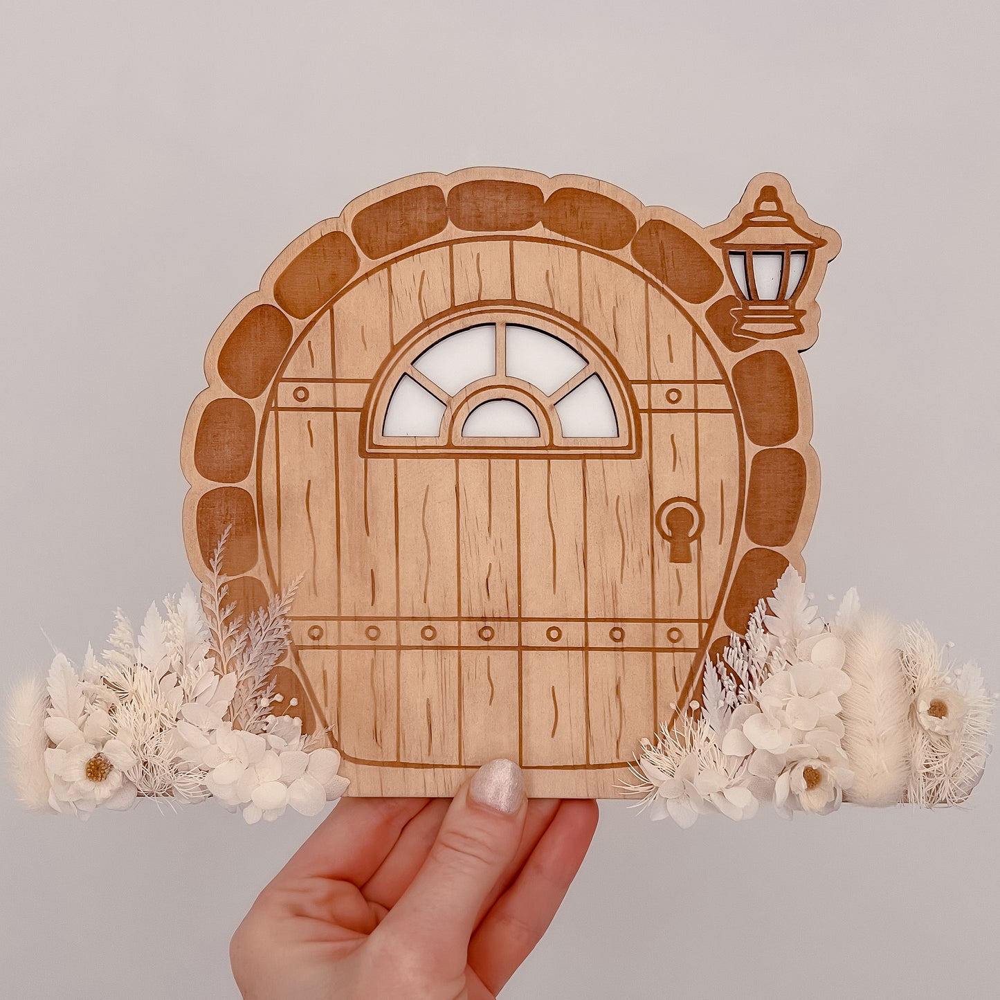 Wooden Fairy Door w/ dried flowers
