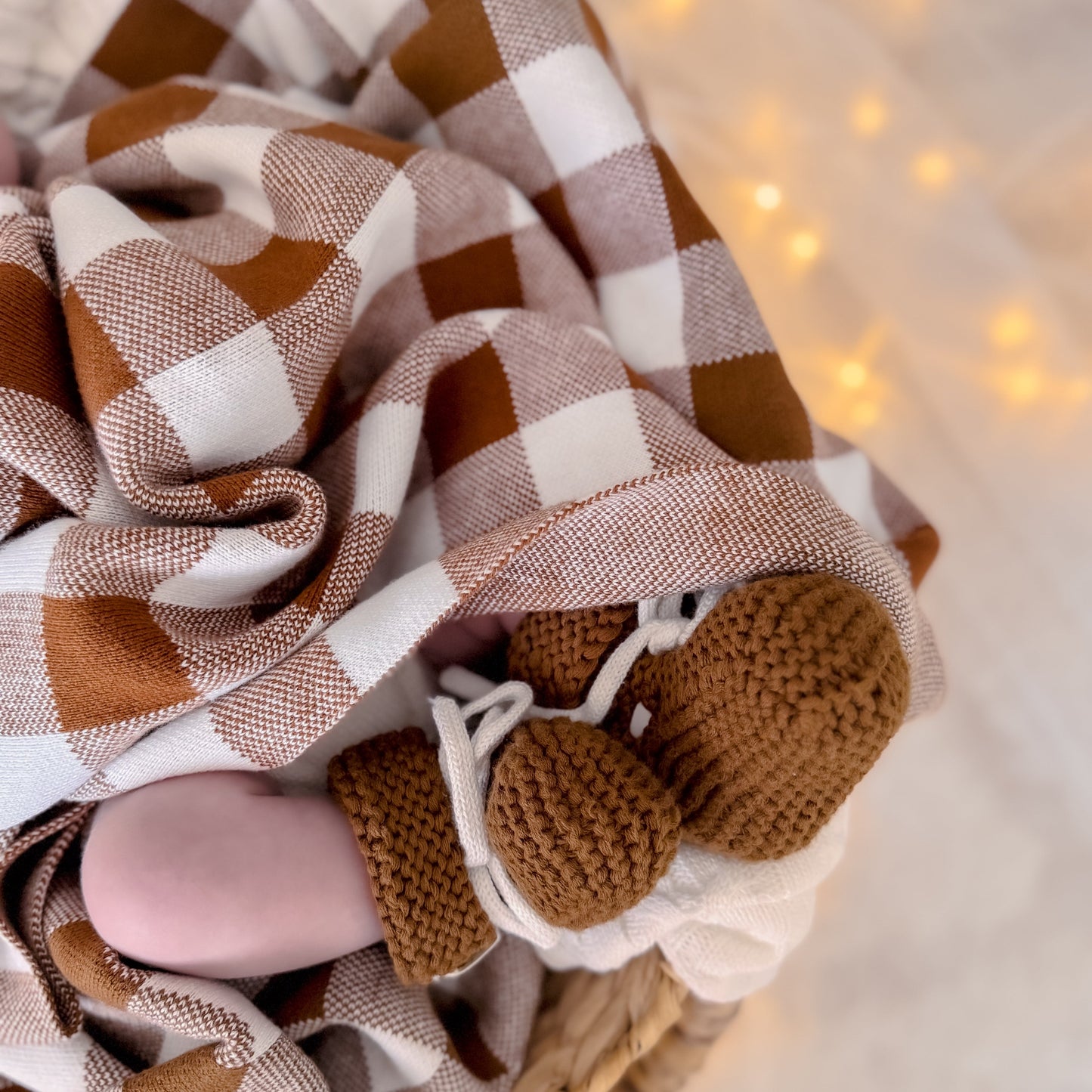 Gingham Knit Blanket - Chocolate