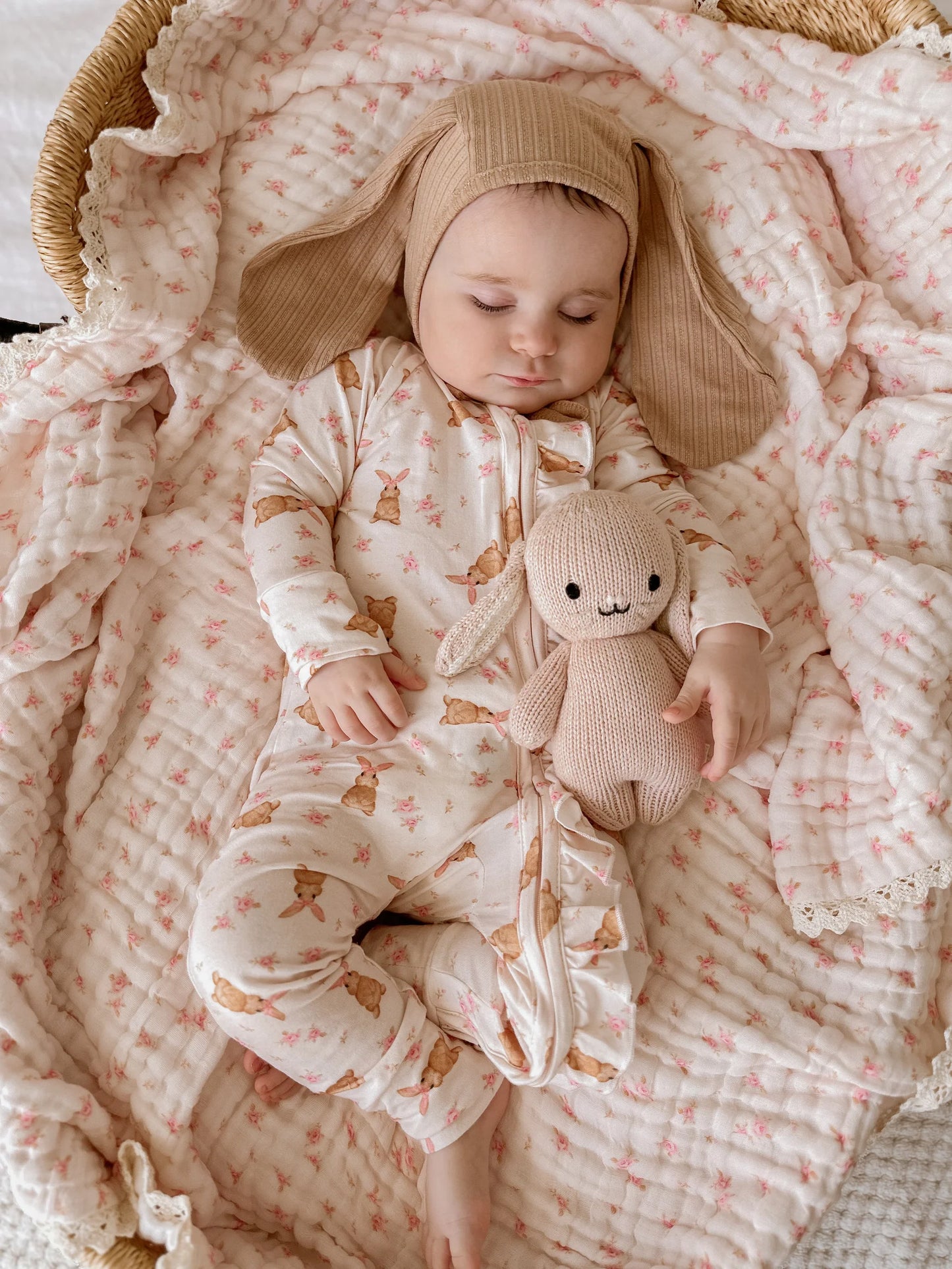 Bunny bonnet - Teddy Rib Pointelle
