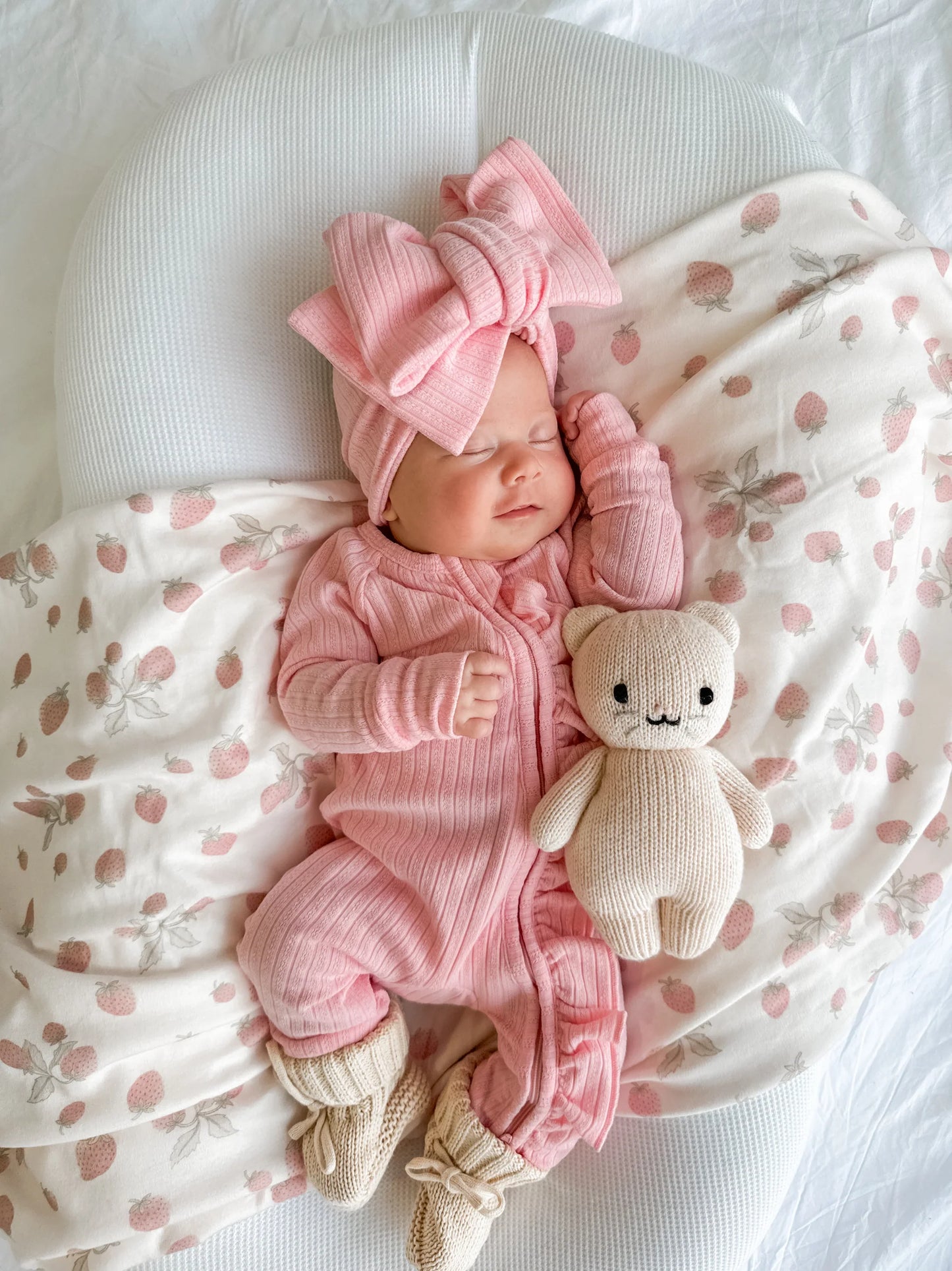 Frill Zip Romper - Peony Ribbed Pointelle